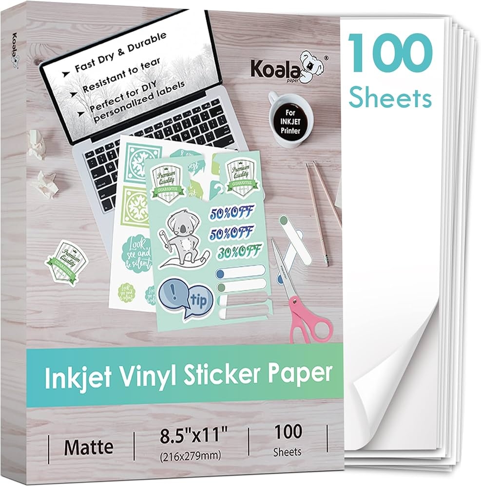 Koala Printable Vinyl Sticker Paper For Inkjet Printers 100 
