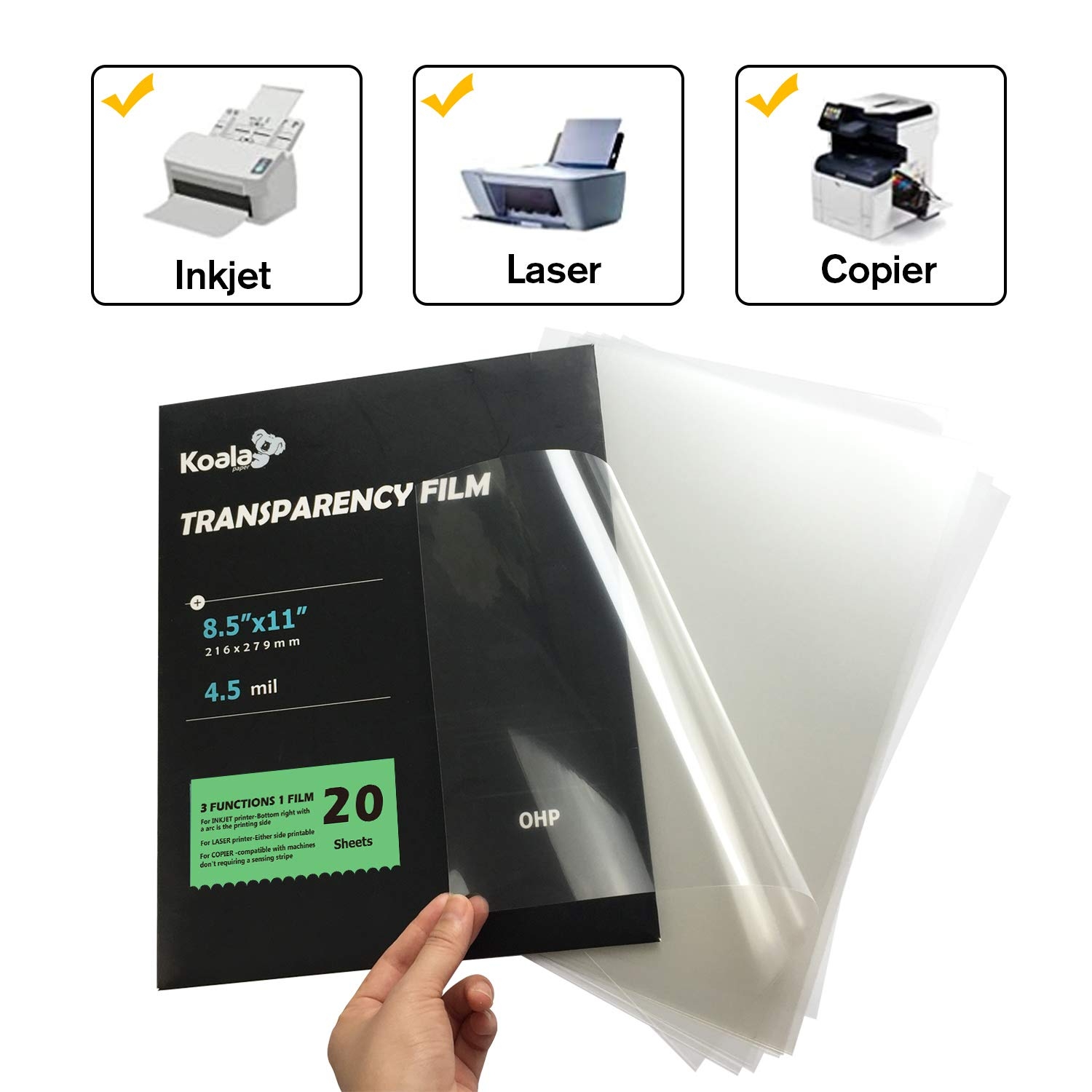 Koala Transparency Film For Inkjet Laser Jet Printers 8 5 X 11 