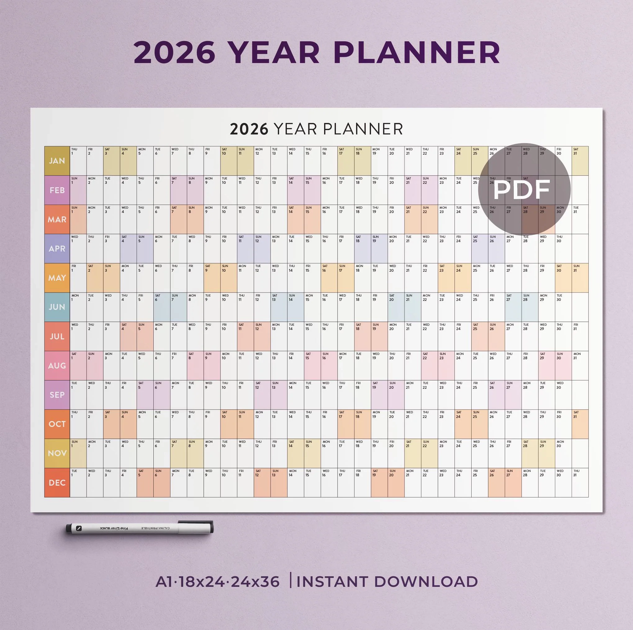 Large Digital Wall Calendar Etsy