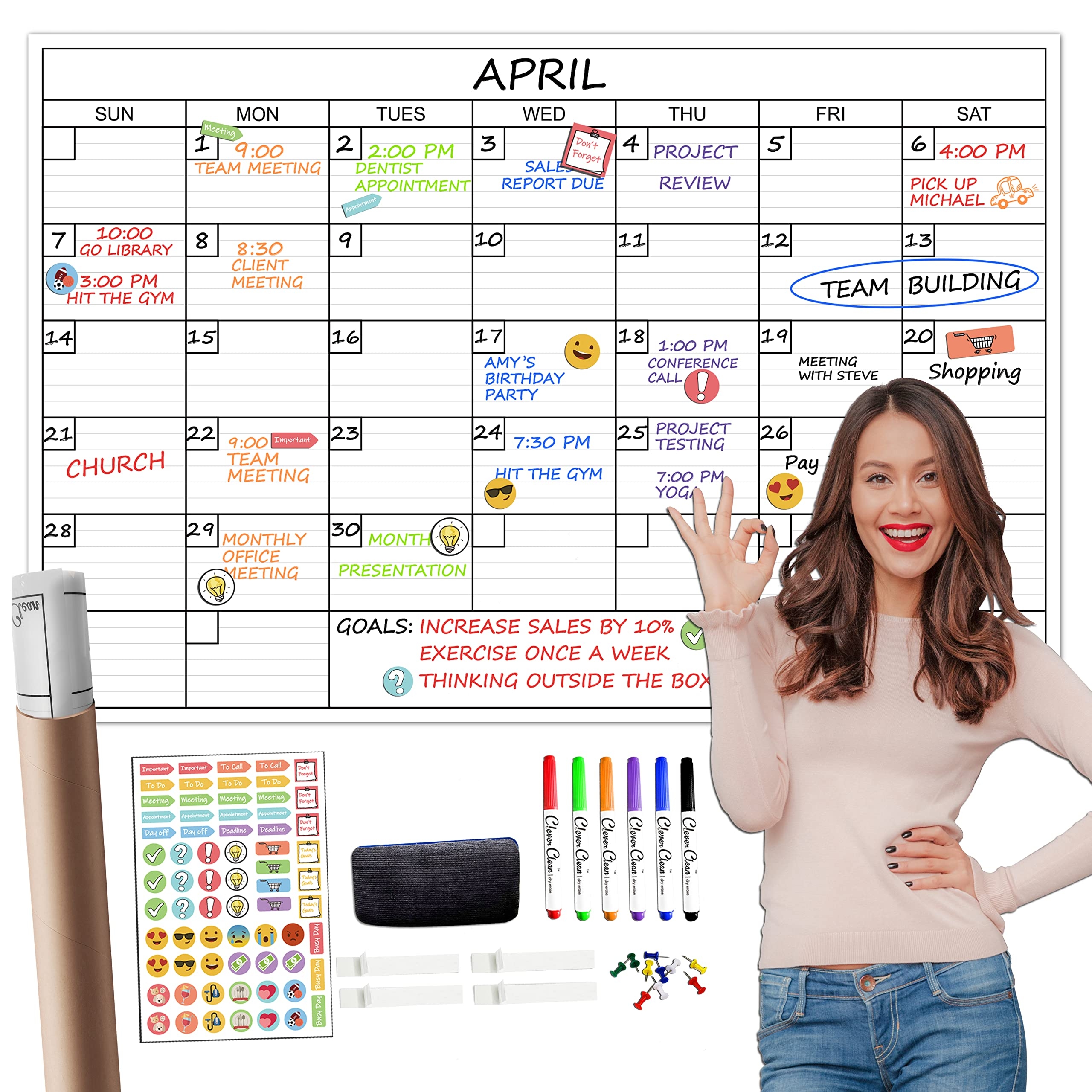 Large Dry Erase Wall Calendar 24 X 36 Undated Monthly Planner For Home Office Classroom Reusable Laminated Task Organizer Amazon de 