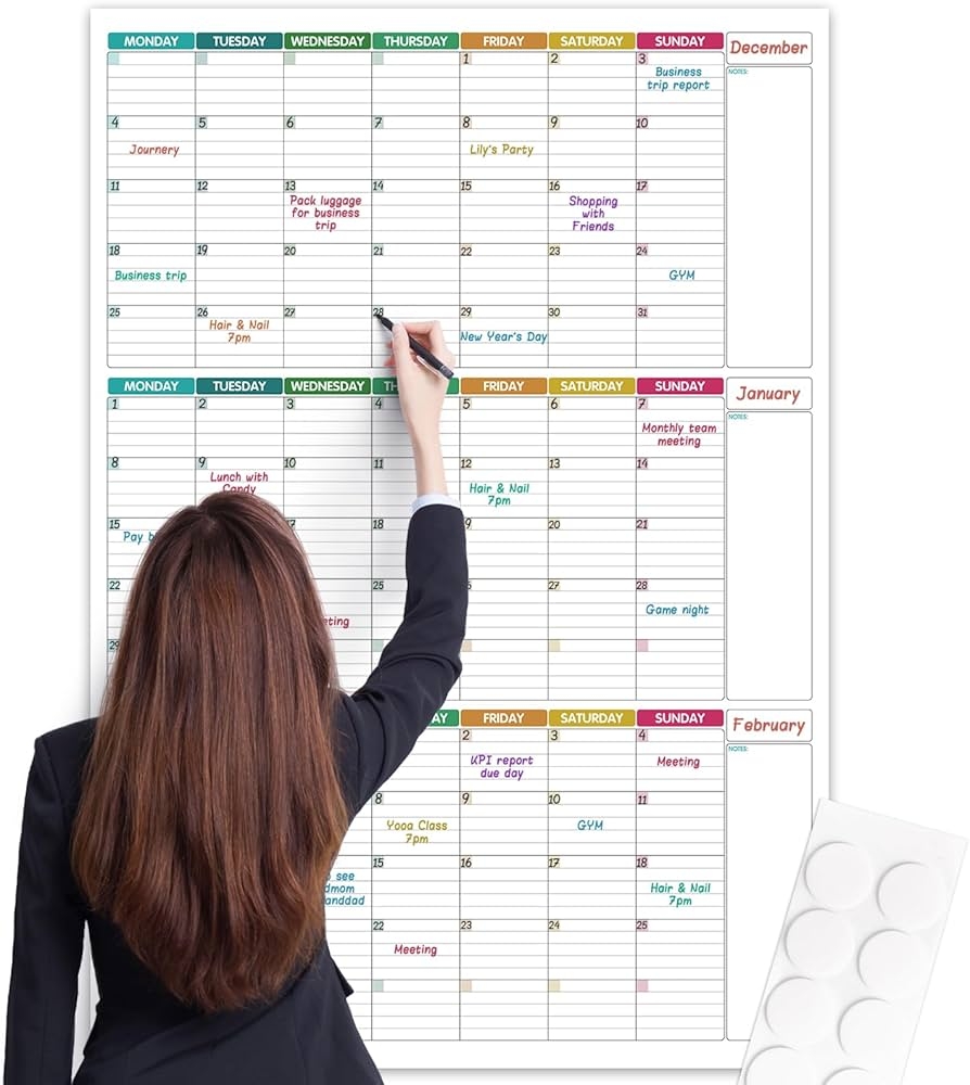 Large Undated Wall Calendar Three Month Wall Planner Dry Erase Reusable Giant Laminated Poster Goal And Task Organizer For Your Home Office 101 X 73 