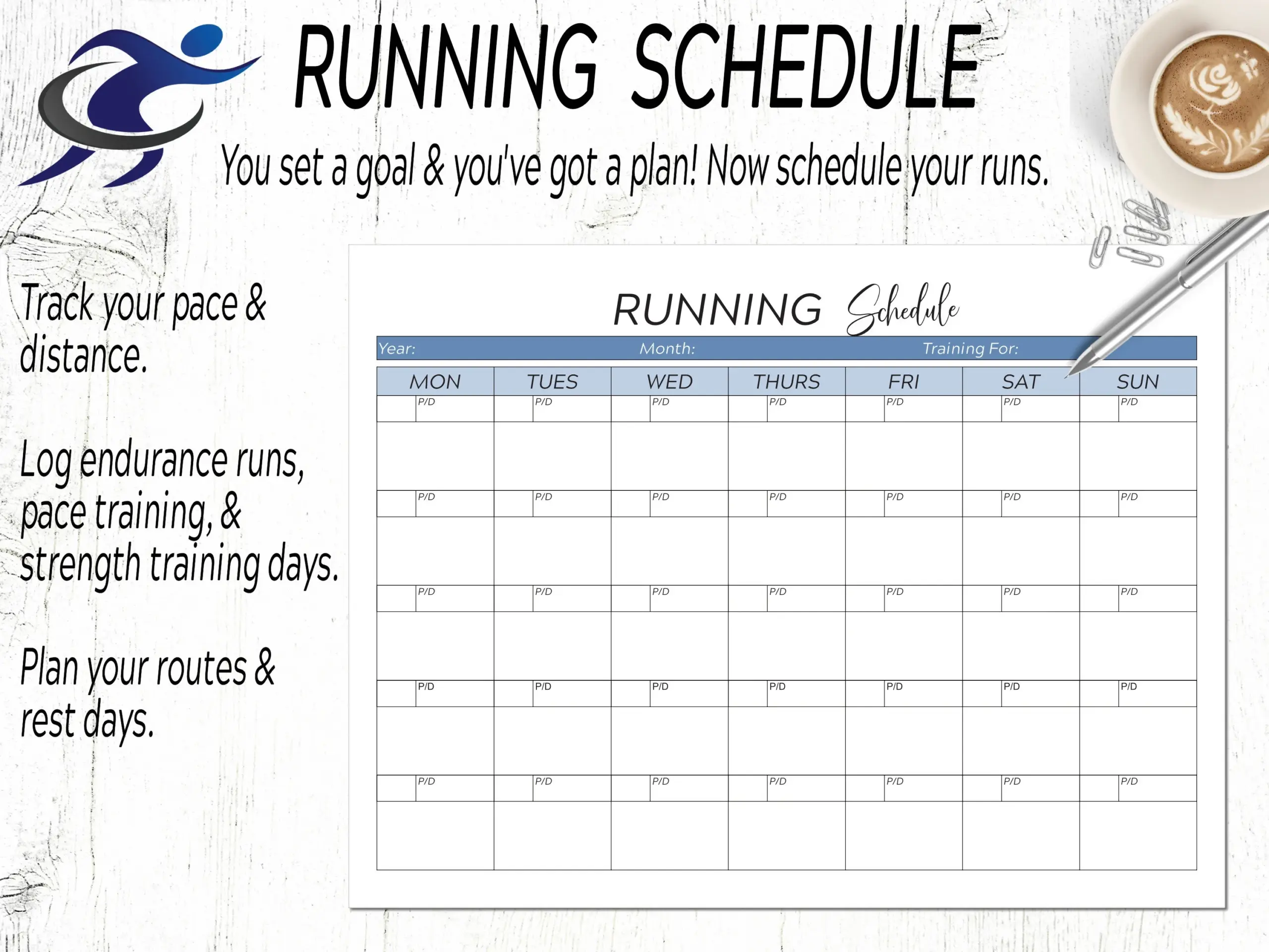 Laufjournal Printable Ziele L ufe Pace amp Distanz Tracker 