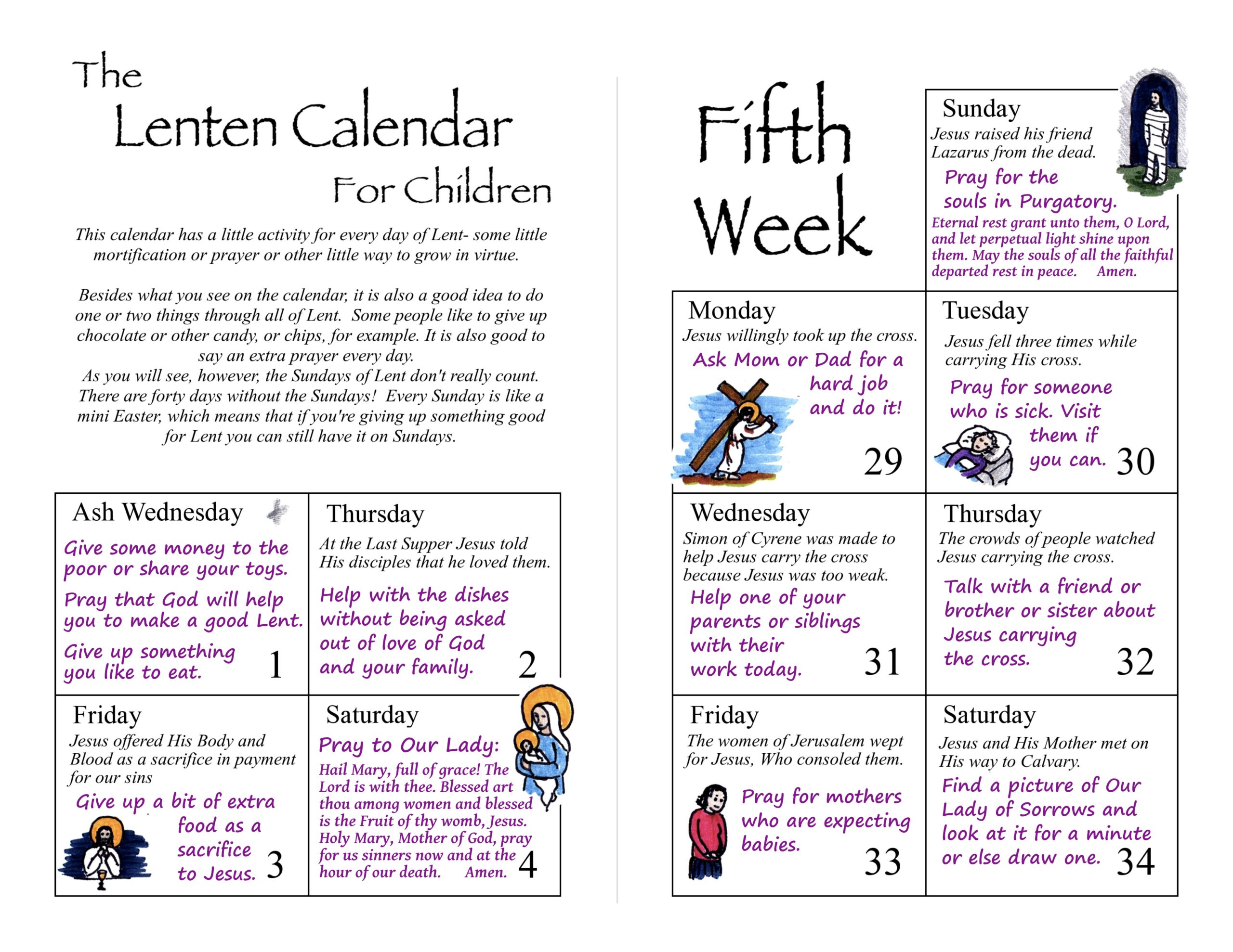Lent Calendar The Kids Bulletin