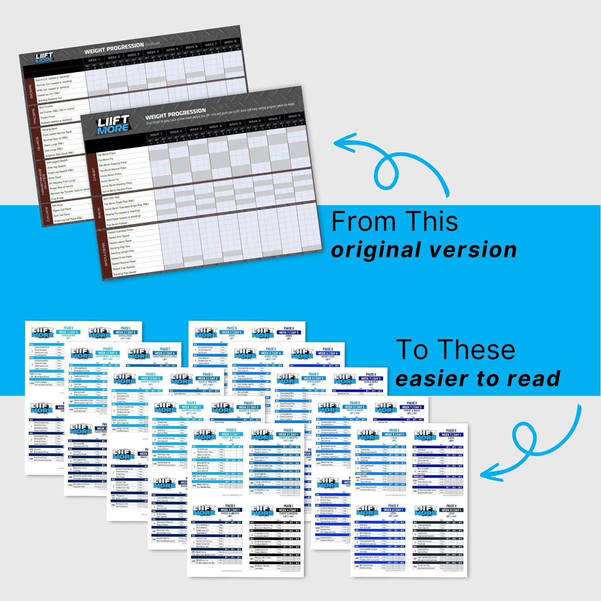LIIFT More Dumbbell Tracker Sheets Easy To Track Beachbody 
