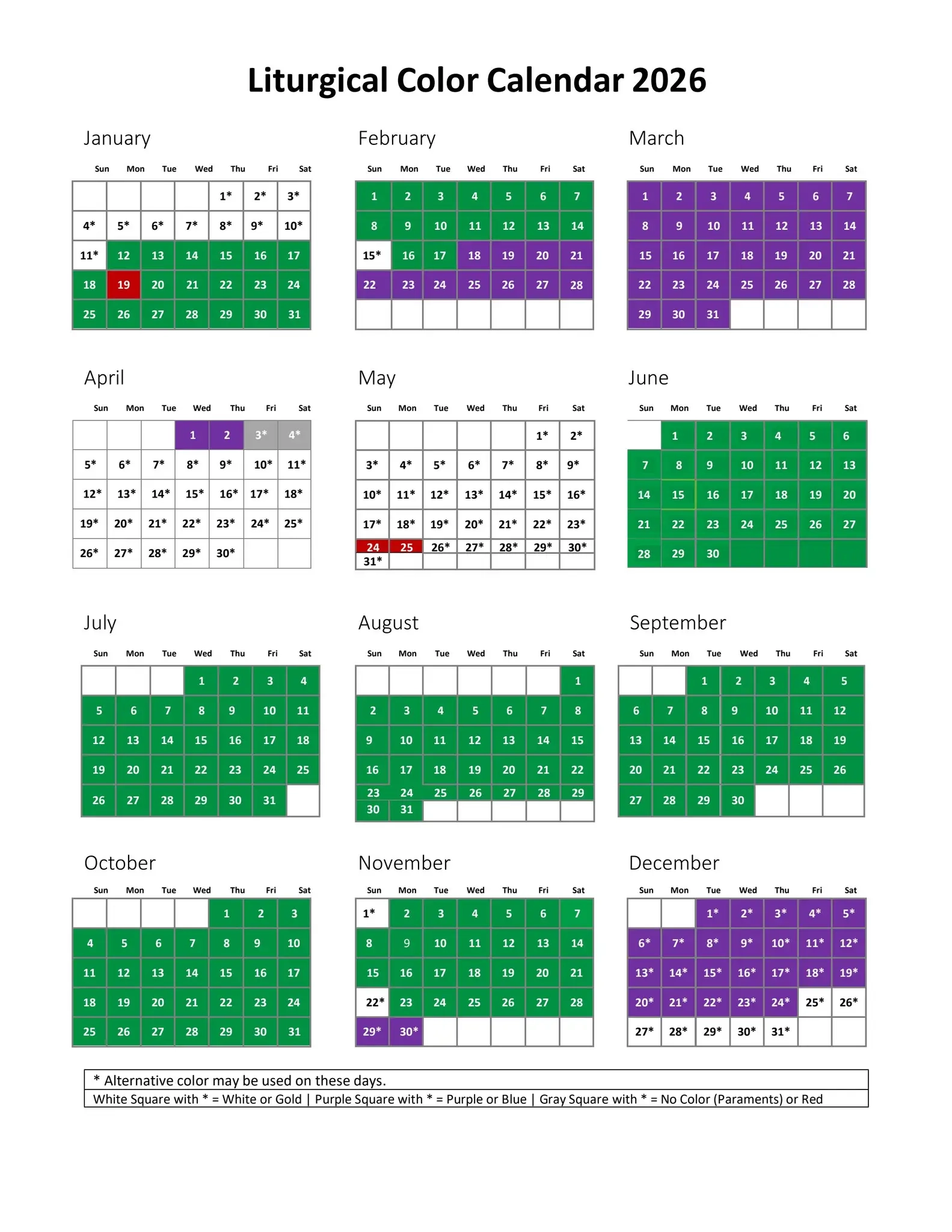 Liturgical Color Calendar 2026 By United Methodist Publishing 
