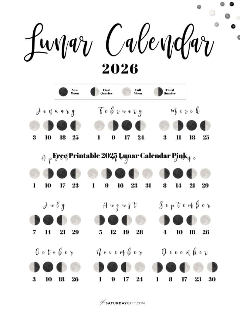 Lunar Calendar 2026 12 Moon Phase Calendar Printables