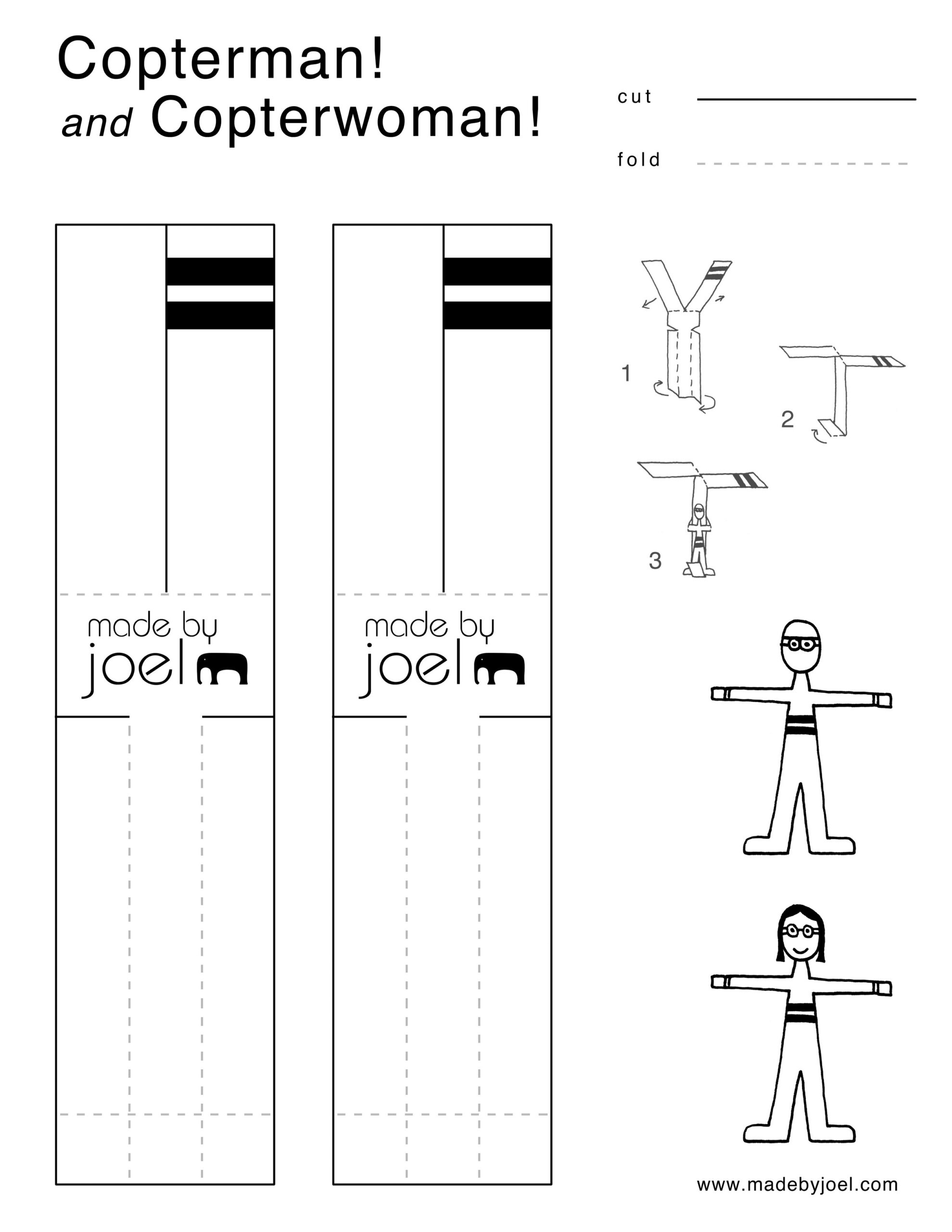 Made By Joel Copterman And Copterwoman Paper Helicopter Template 