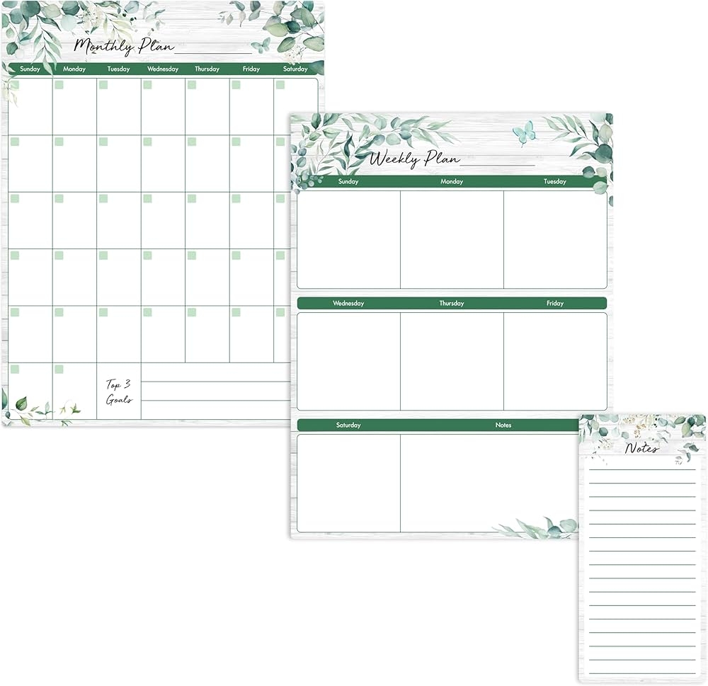 Magnetic Dry Erase Calendar Set Of 3 Green Monthly And Weekly 