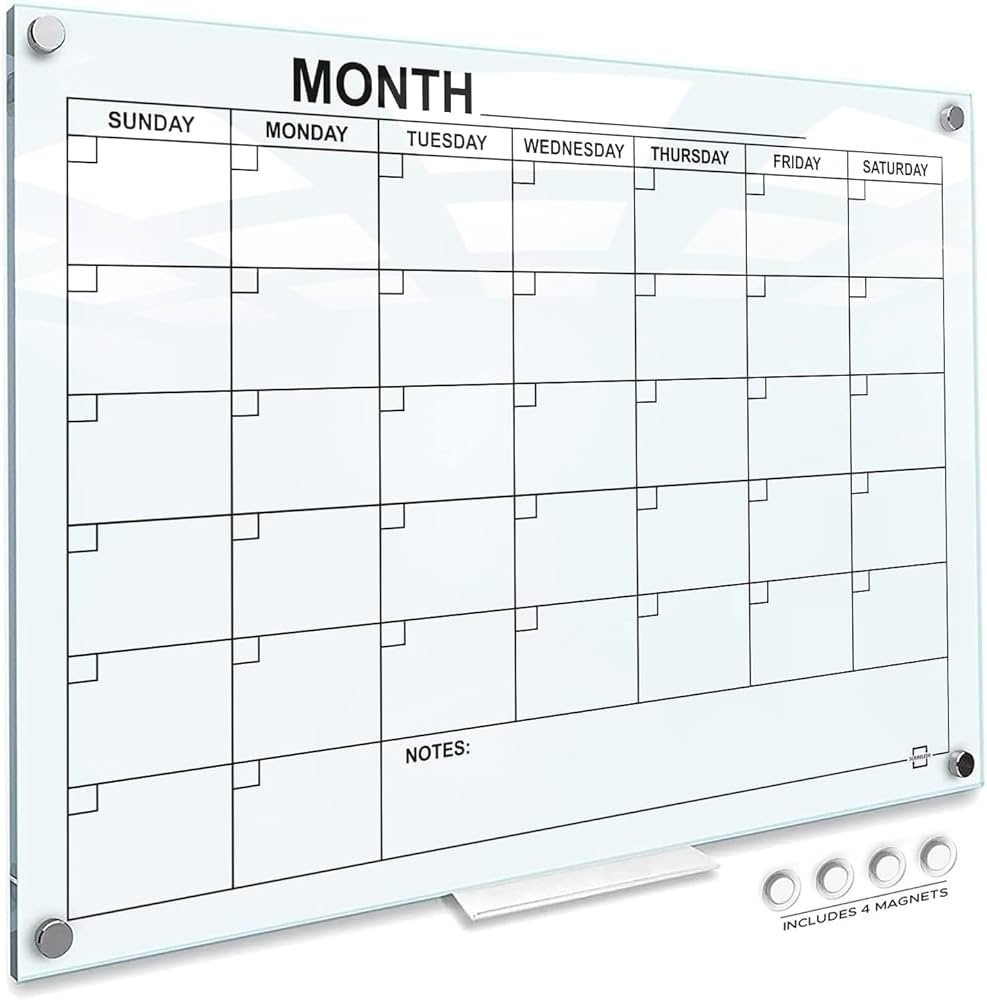 Magnetic Glass Whiteboard Calendar Monthly Planner Whiteboard 
