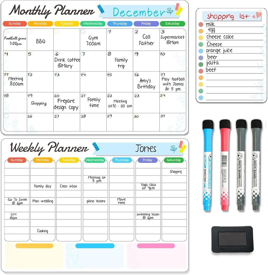 Magnetic Whiteboard Calendar Planner For Refrigerator 3 Dry Erase Monthly Weekly Daily Planners Sticks To Refrigerator Shopping List For Meals 