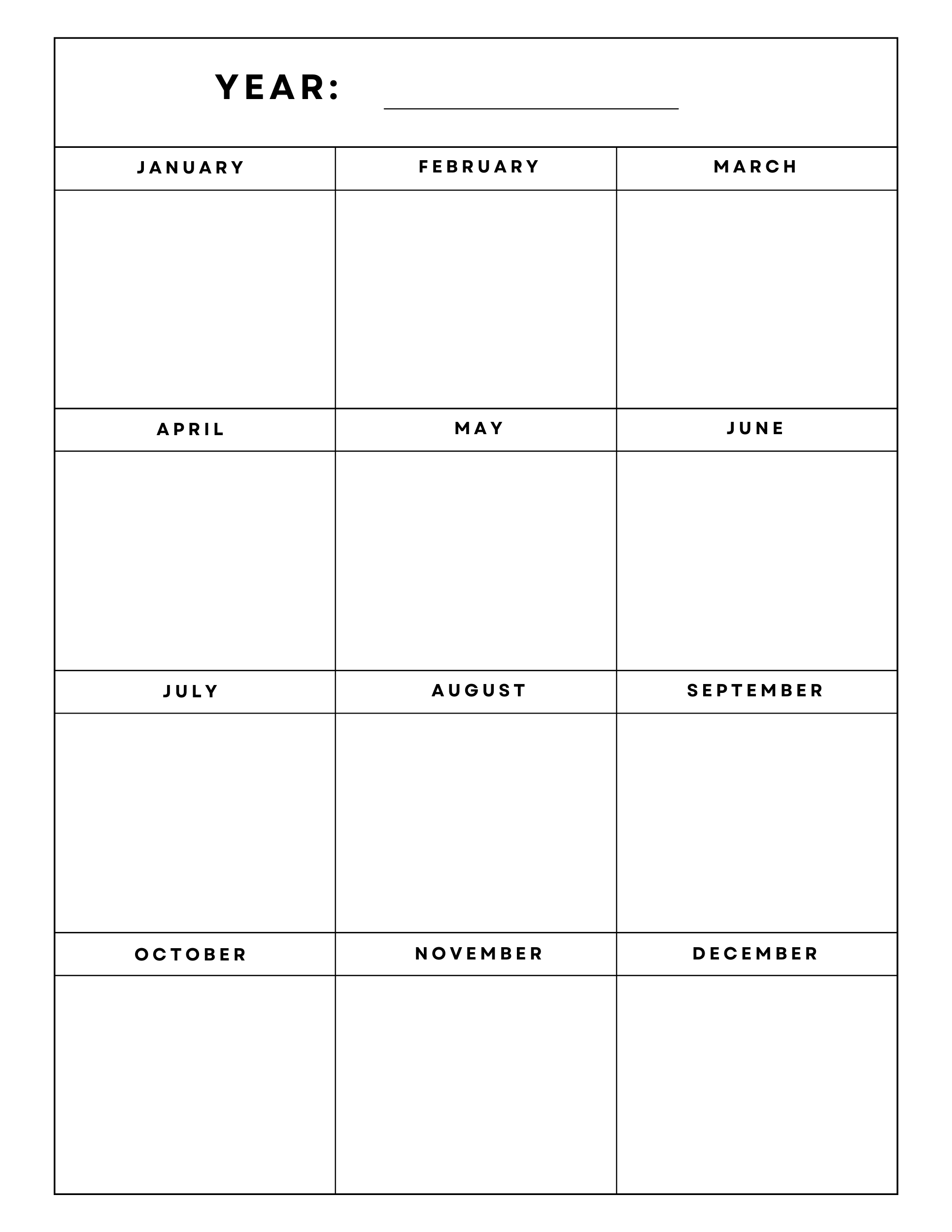 Printable Calendar Large Boxes Blank