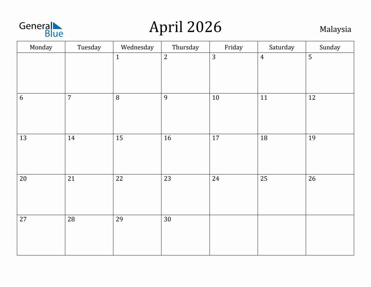 April 2026 Calendar Malaysia