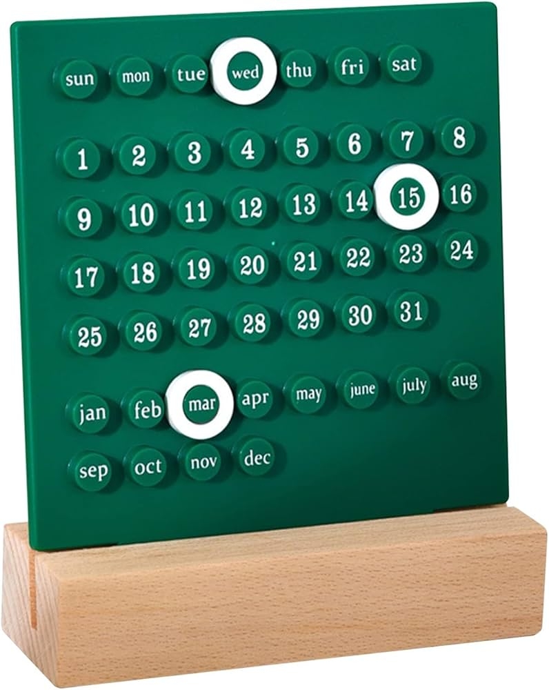 Manual Setting Desktop Perpetual Calendar Wooden Base Desktop 
