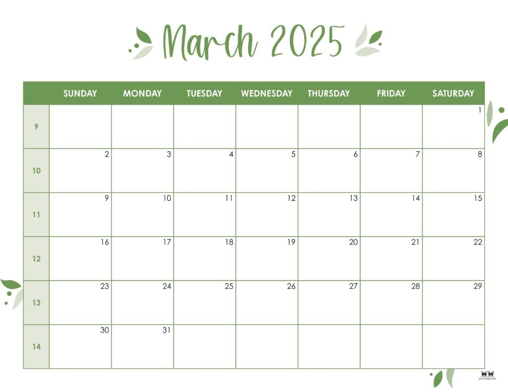 March Blank Calendar Printable