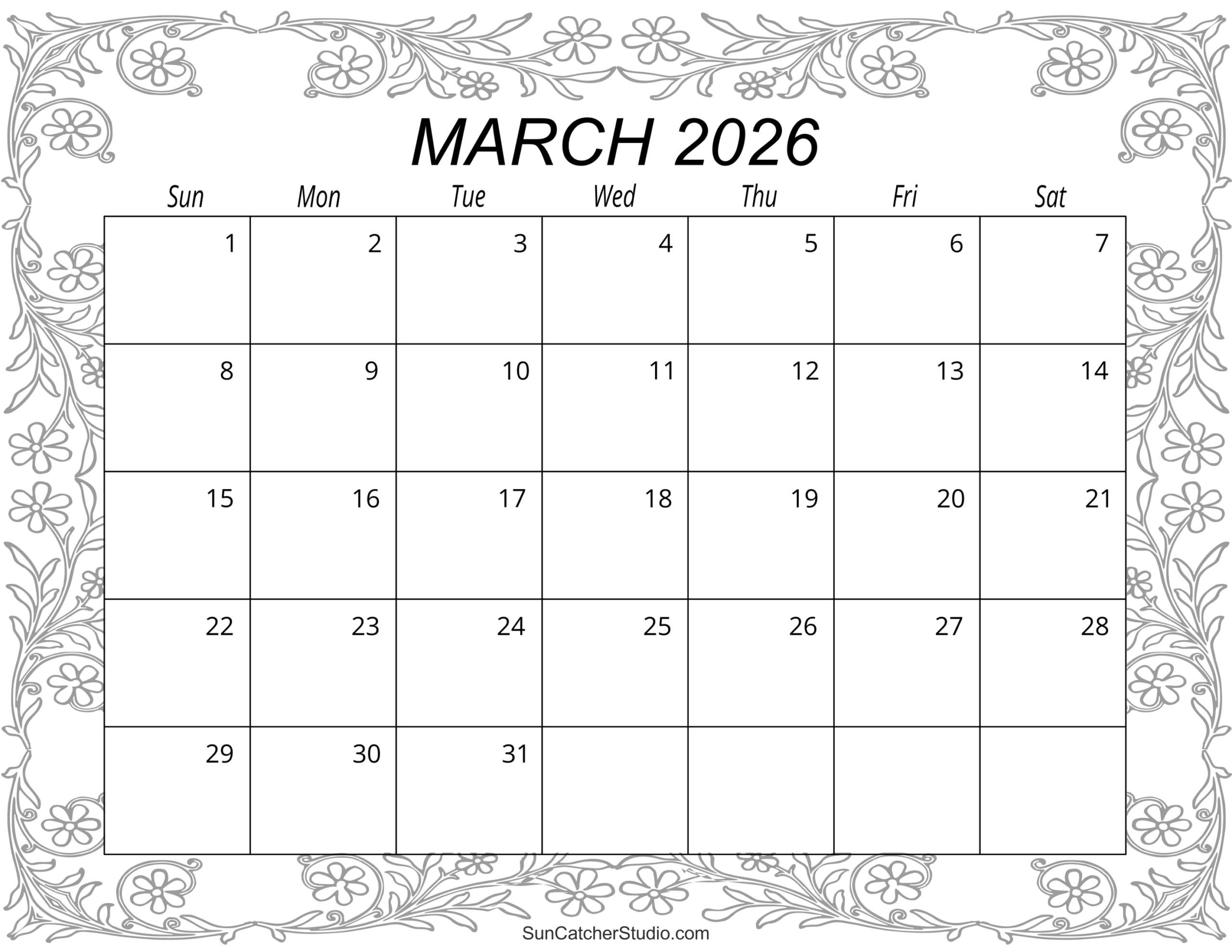 March 2026 Calendar Free Printable Free Printables Lettering 
