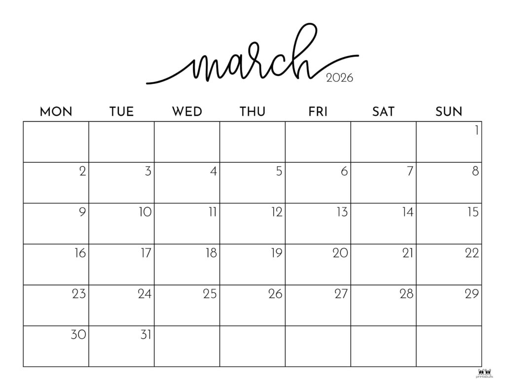 March 2026 Calendars 150 FREE Printables Printabulls