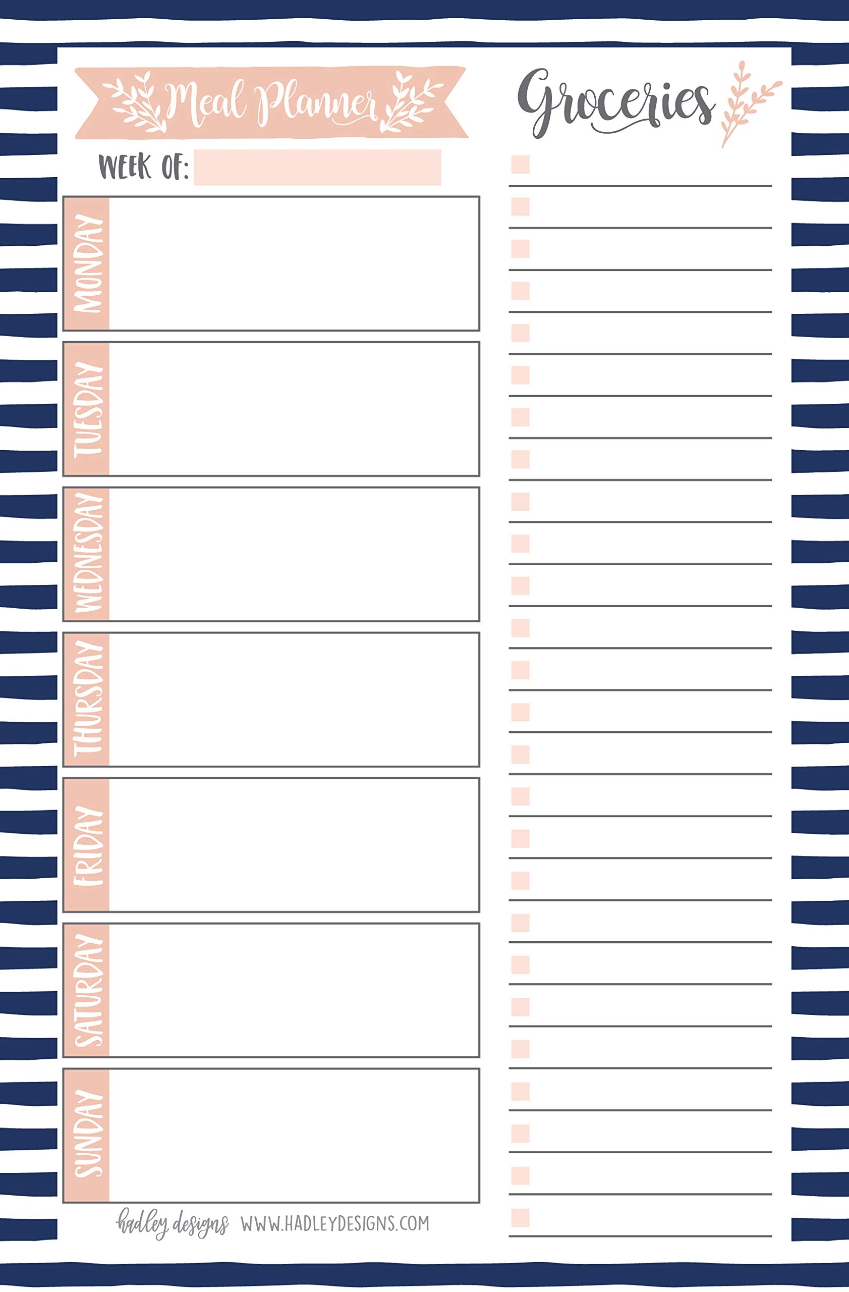 Marine Weekly Meal Planning Calendar Shopping List Magnetic Pad 
