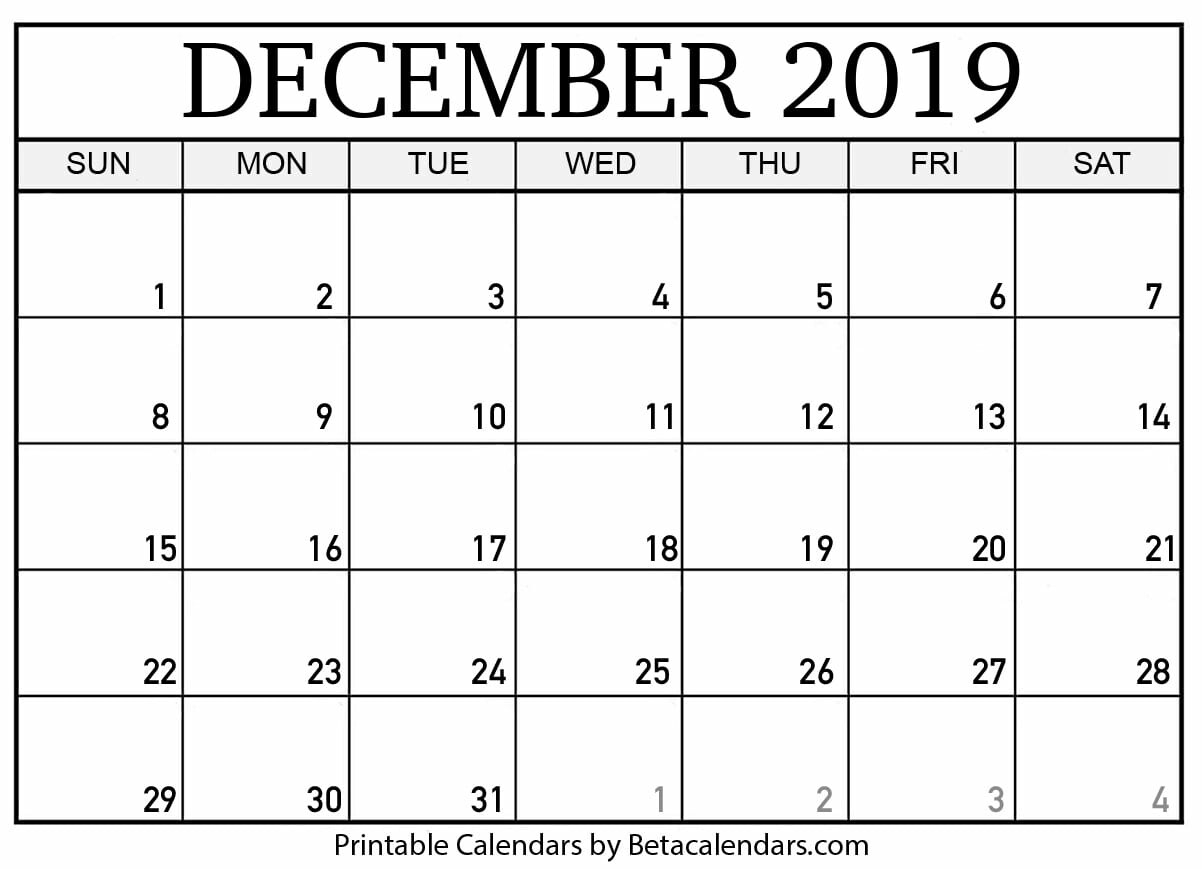 Blank December Calendar Printable