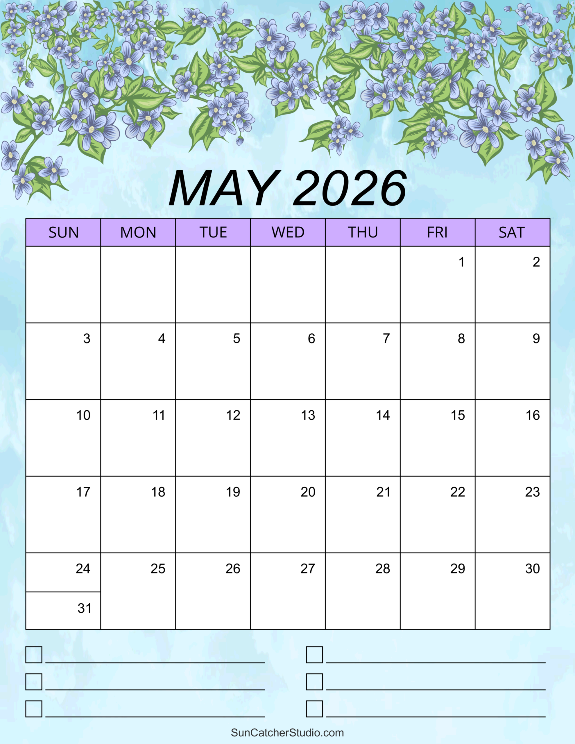 Printable Blank May 2026 Calendar
