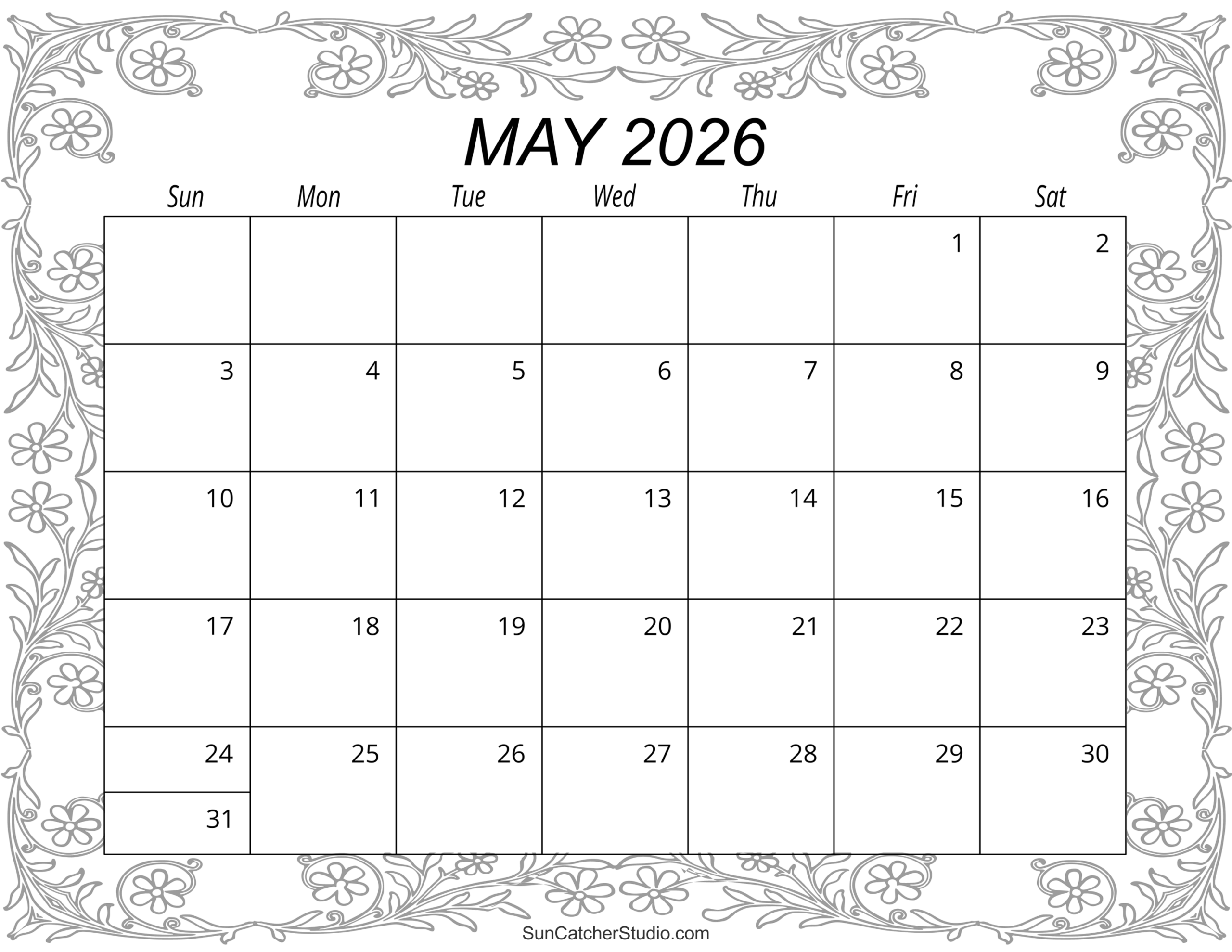 Blank May 2026 Calendar Template