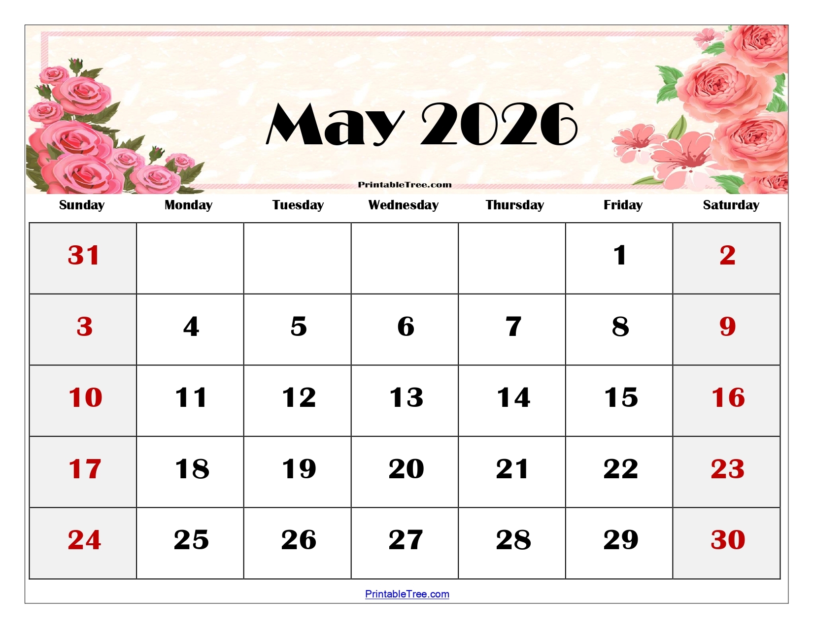May 2026 Free Printable Calendar