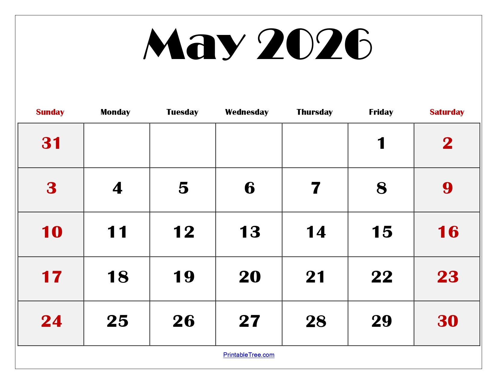 Printable Blank May Calendar
