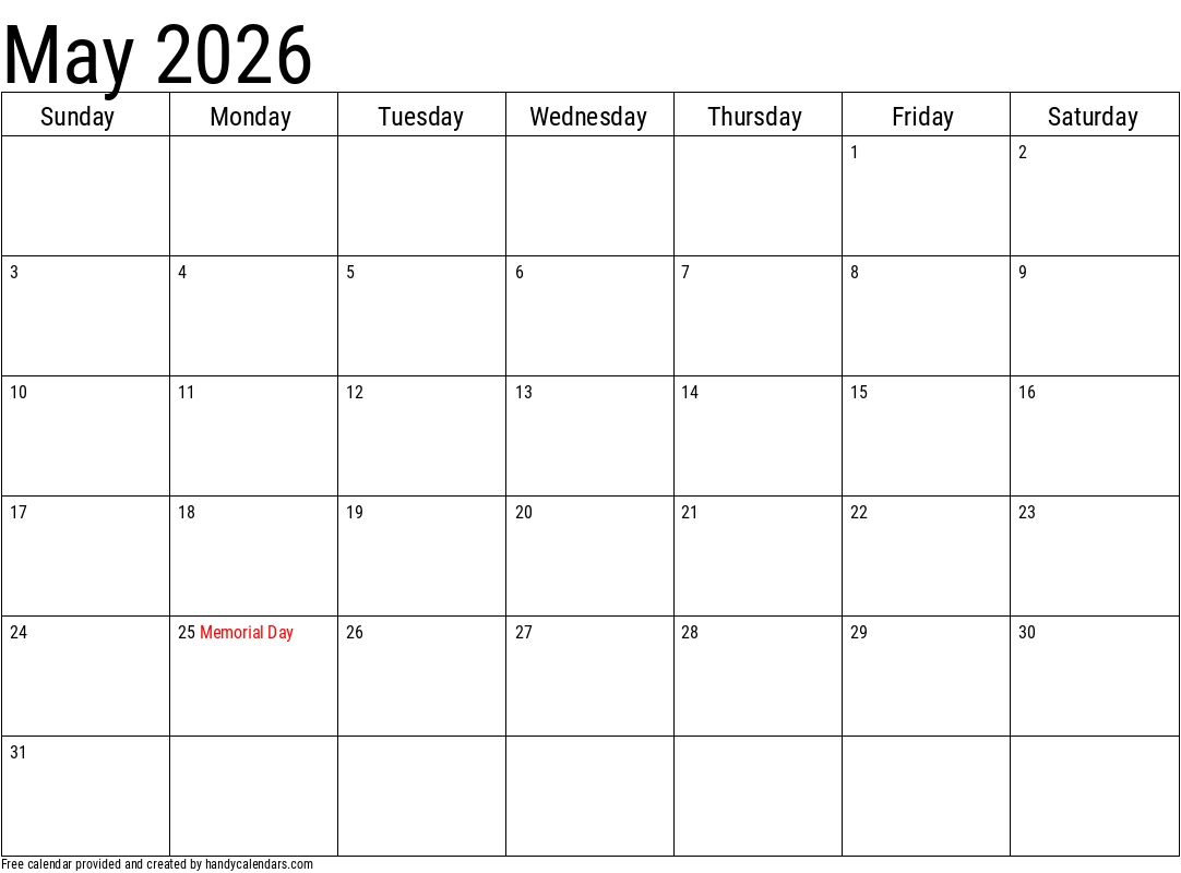 May 2026 Calendar With Holidays Handy Calendars