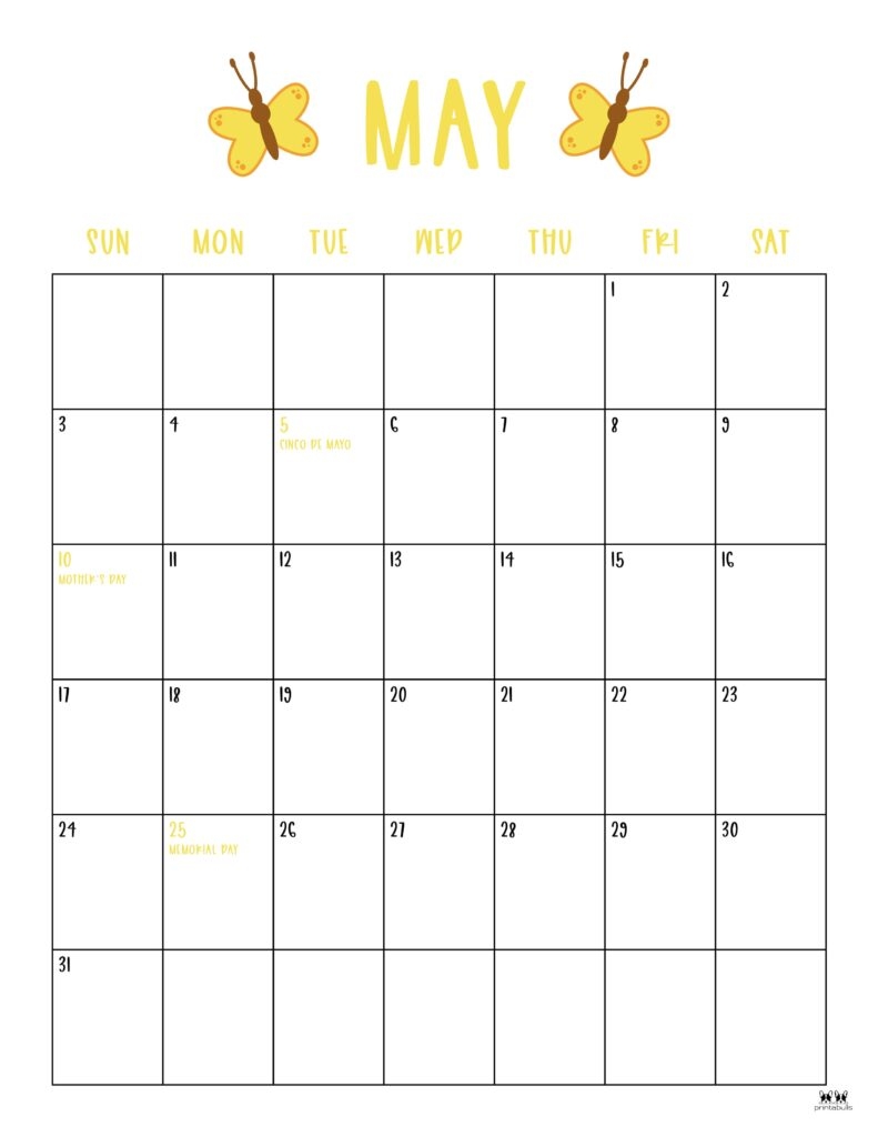 May 2026 Calendars 150 FREE Printables Printabulls
