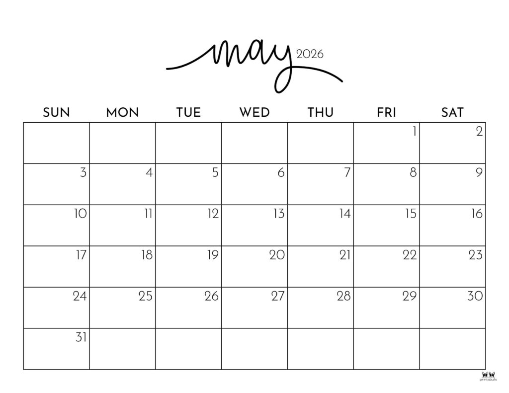 May 2026 Calendars 150 FREE Printables Printabulls