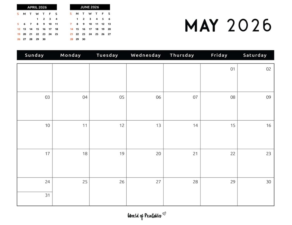 Printable Calendar April May 2026