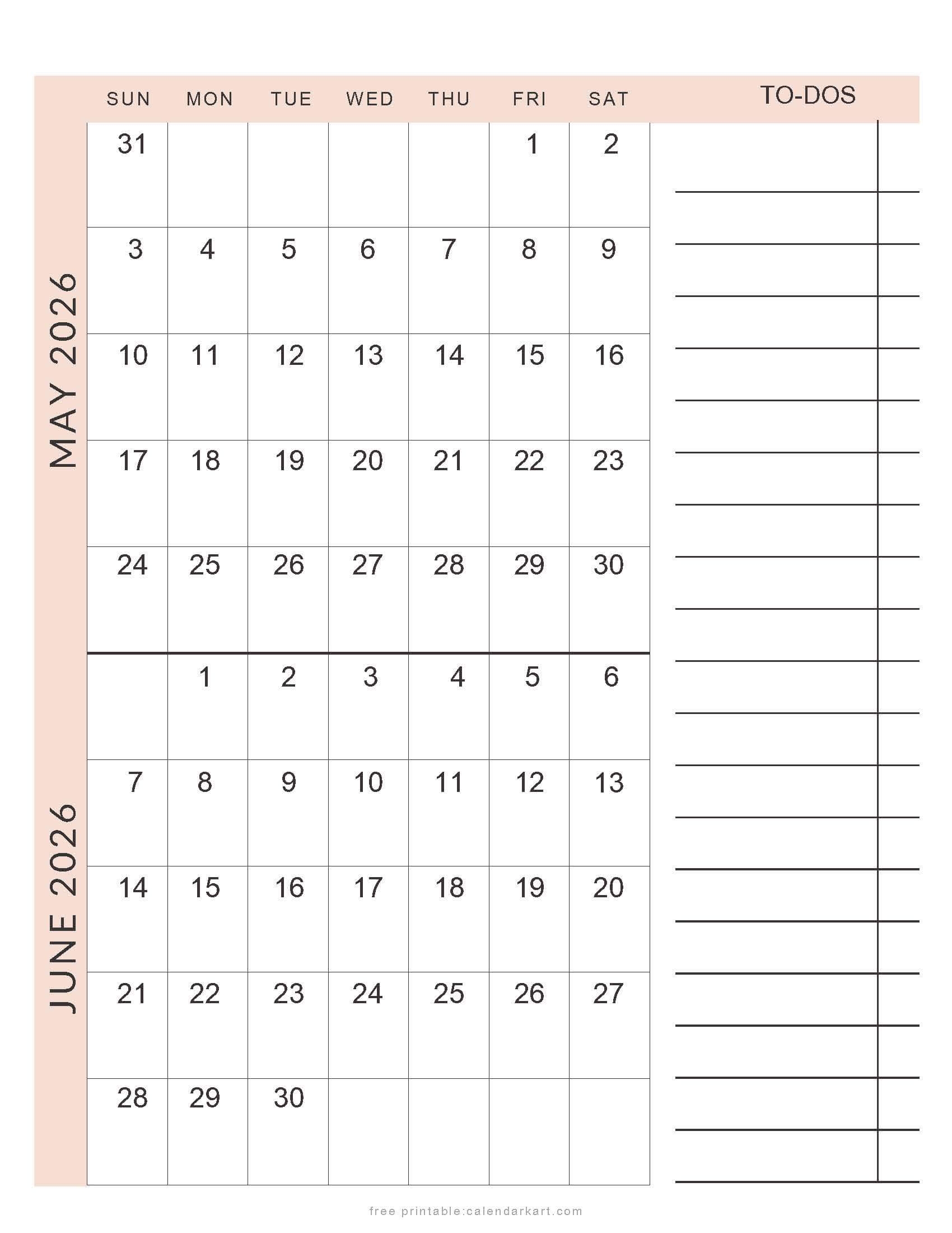 May June 2026 Calendars Free Printable PDFs CalendarKart