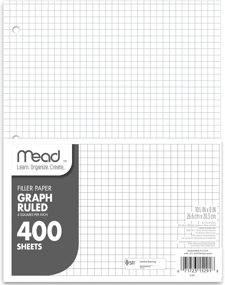 Mead Loose Leaf Paper Graph Ruled Filler Notebook Paper 8 X 10 