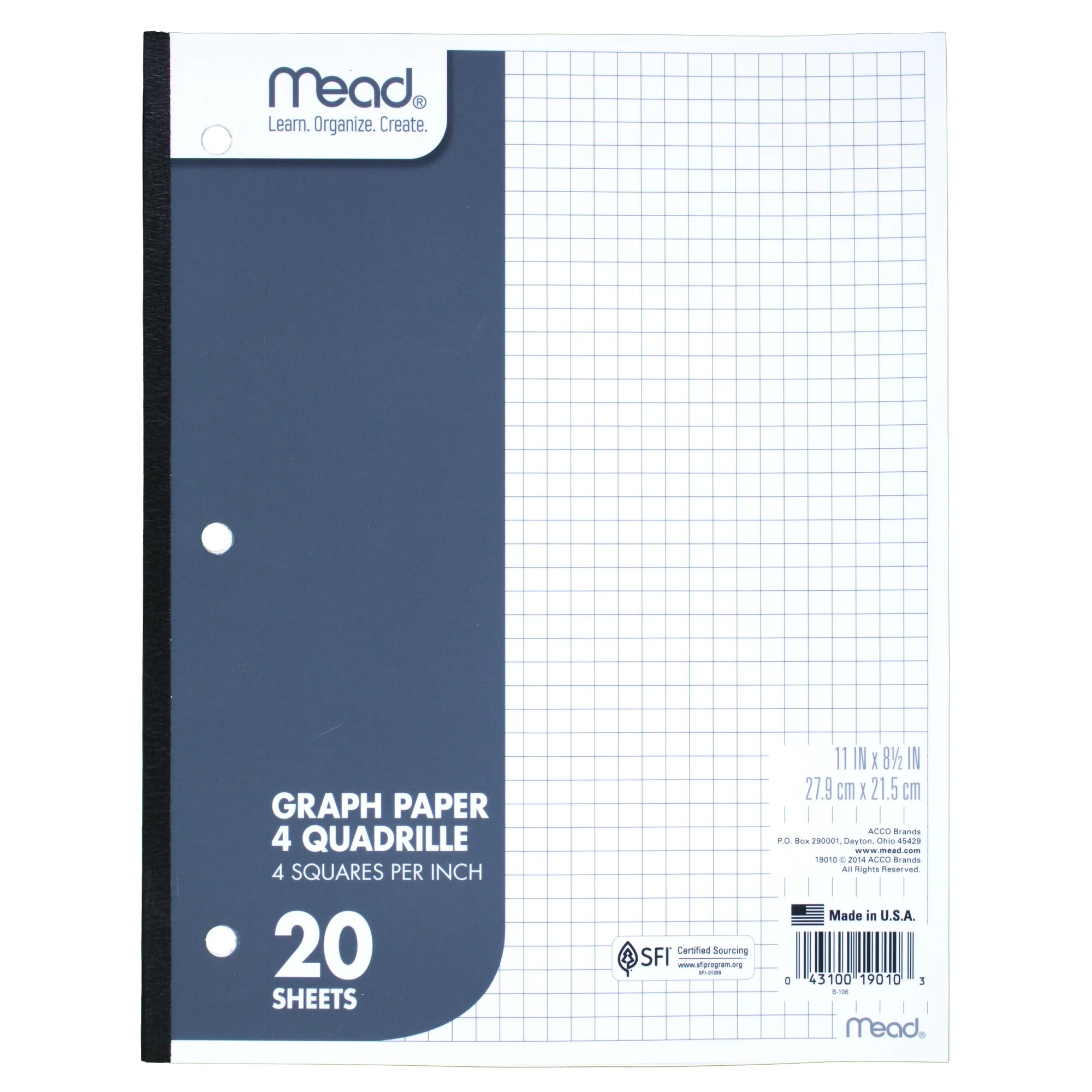 Mead Q4 Quad Lined Paper Tablet School Supplies 20 Sheets 11 
