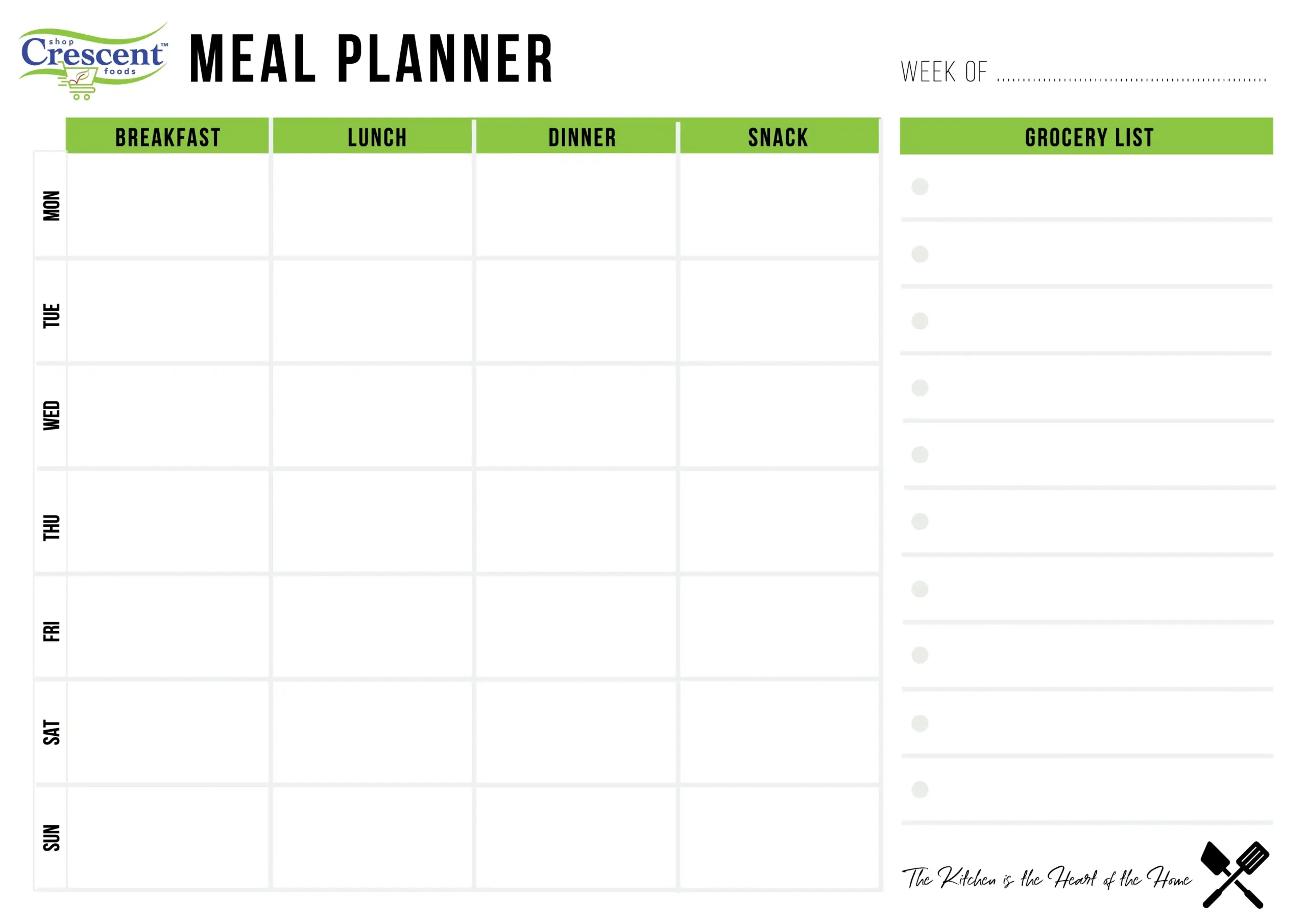 Meal Prep Plan Calendar Crescent Foods