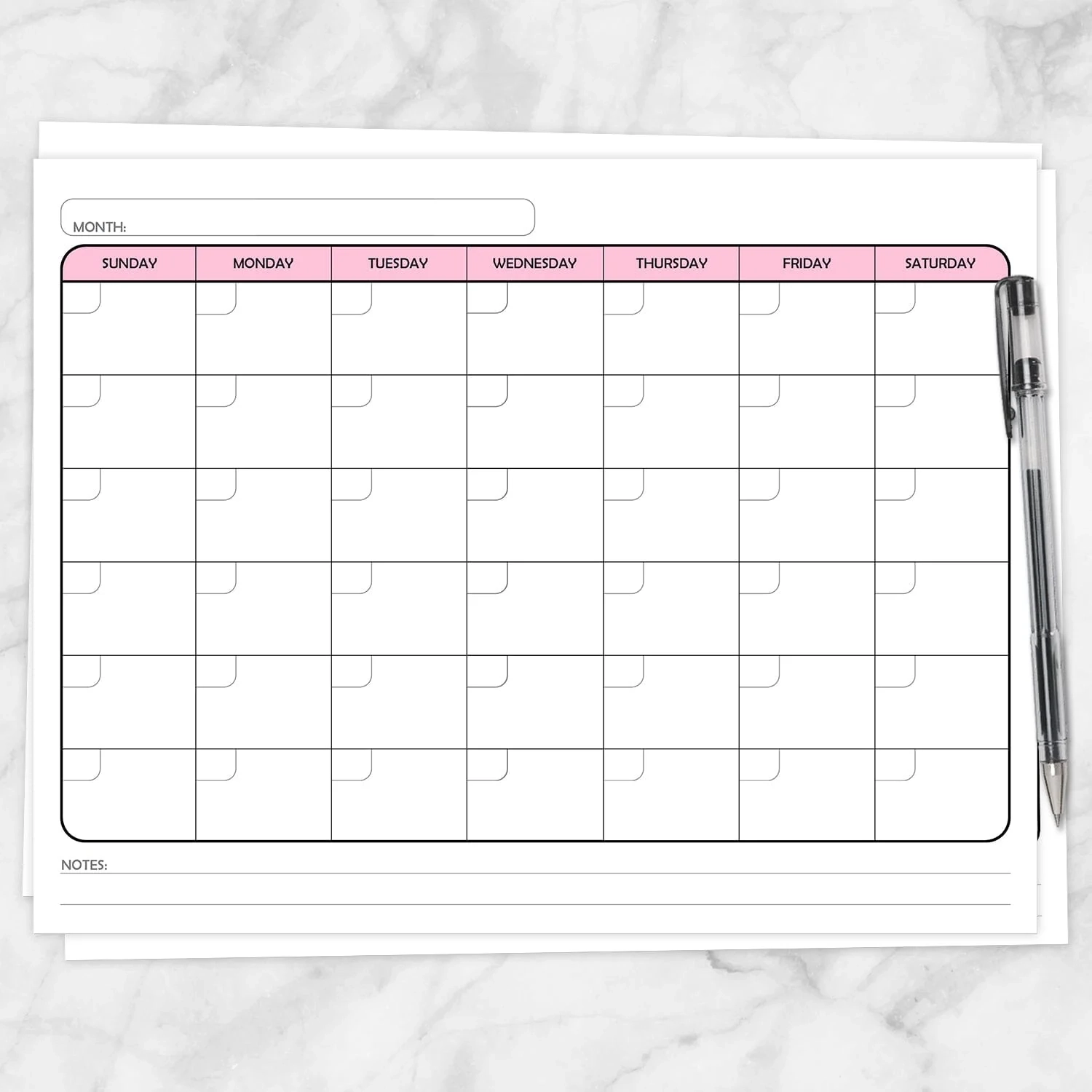 Modern Blank Monthly Calendar Pink Full Page Printable 