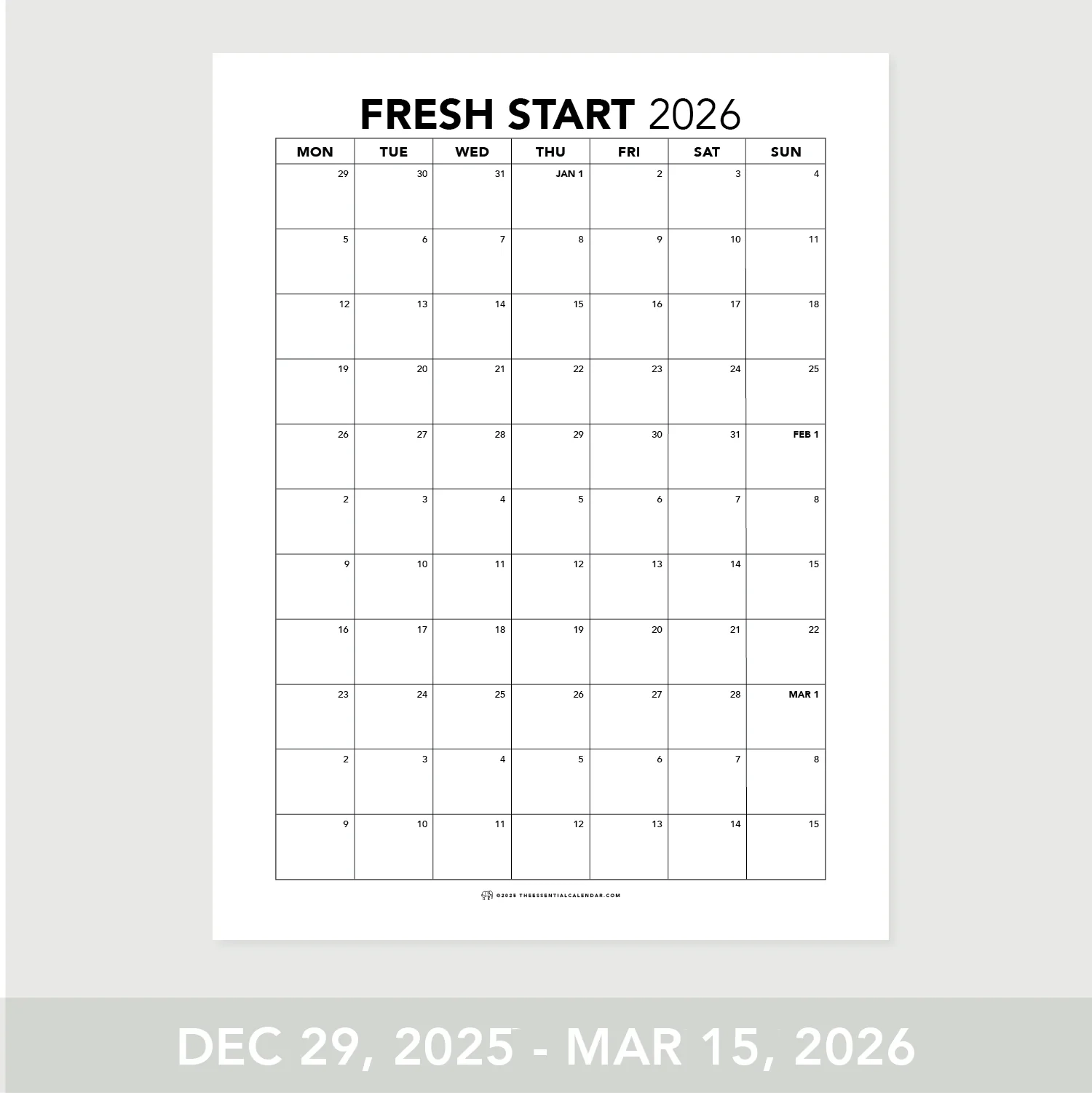 Monday start Essential Family Calendar Fresh Start The 