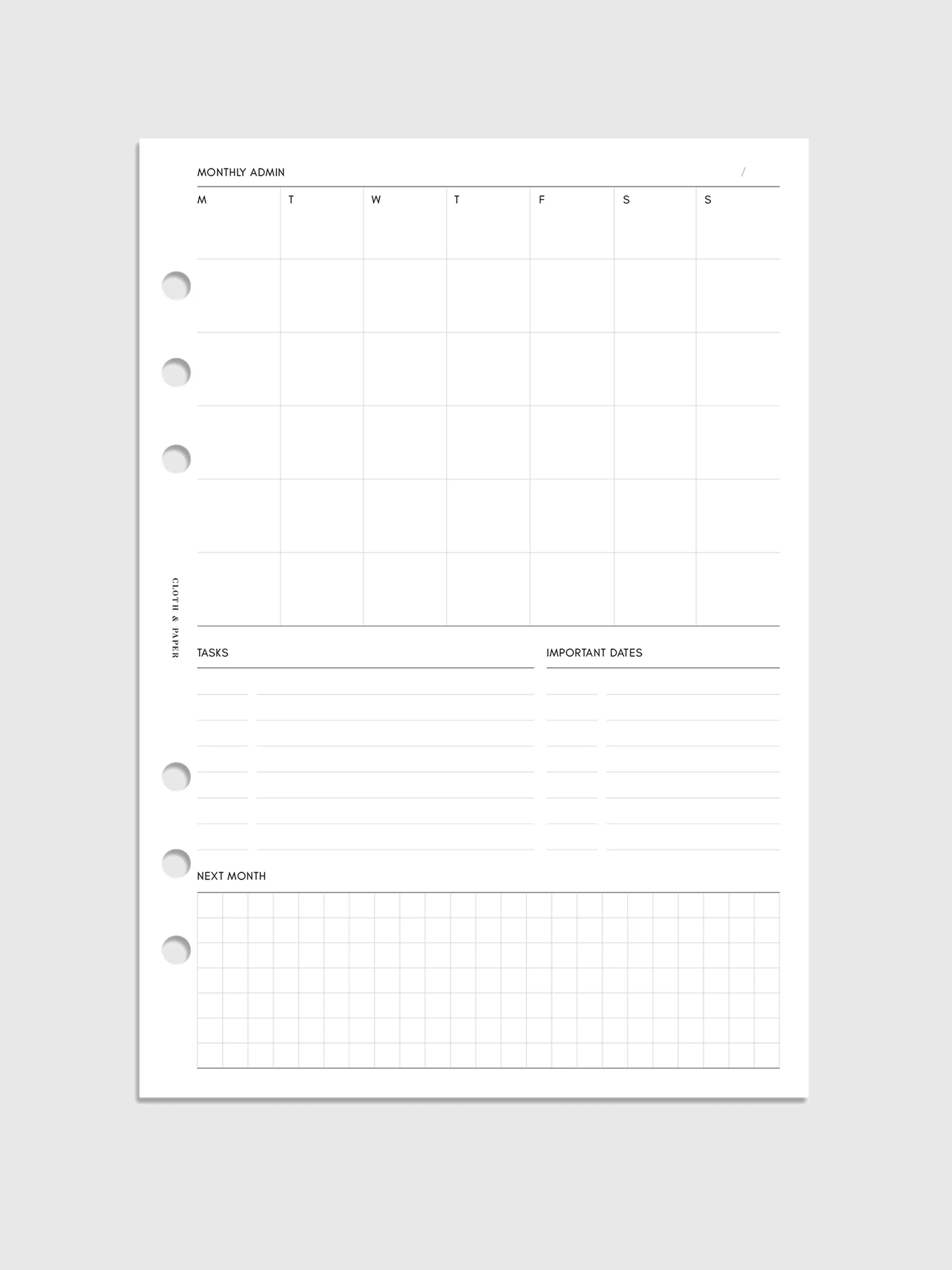 Monthly Admin Planner Inserts Monday Start Cloth amp Paper