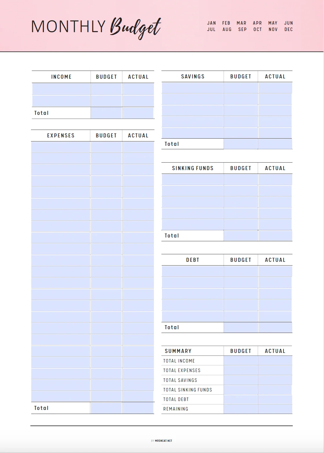 Printable Blank Calendar For Budeting