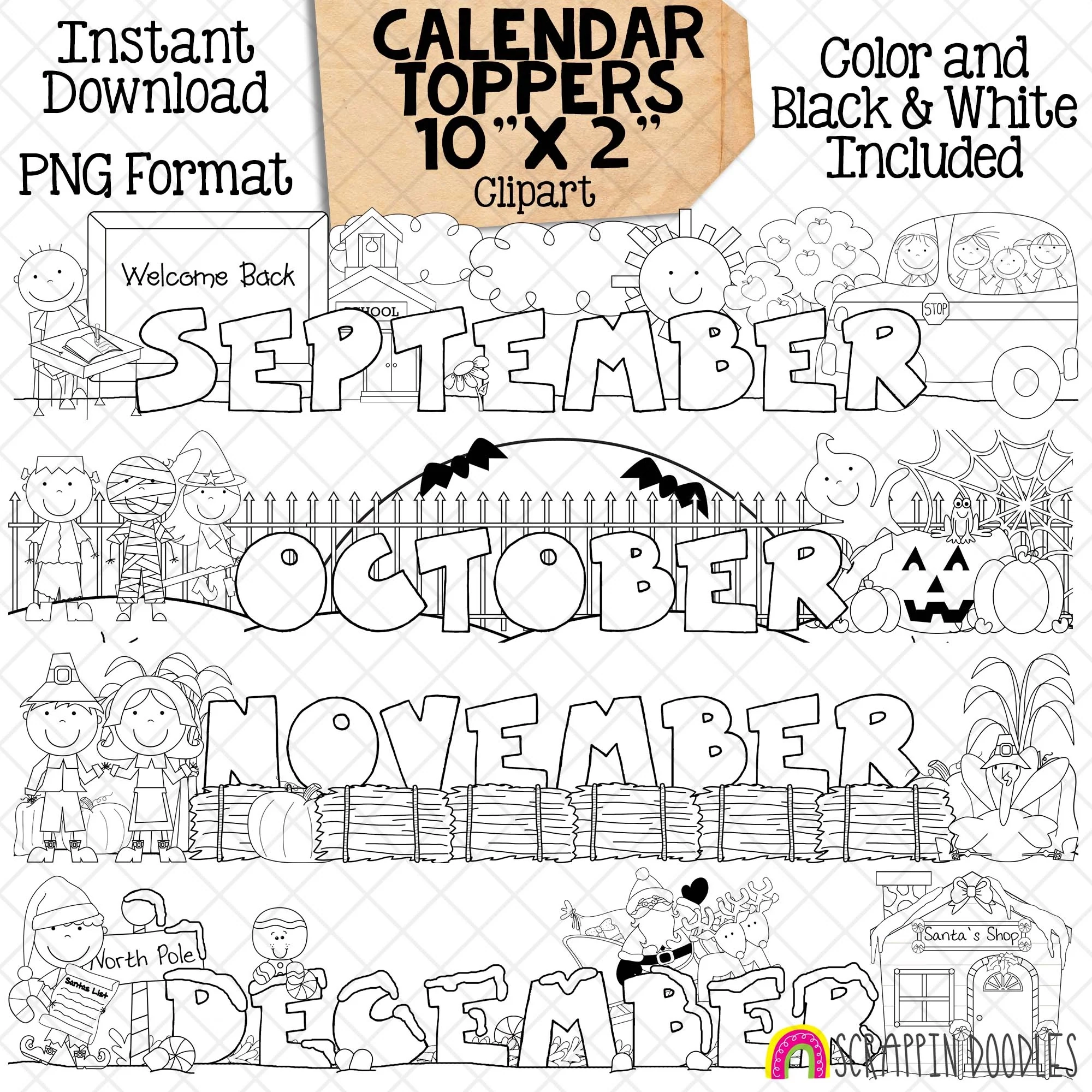 Monthly Calendar Toppers January Through December Seasonal 