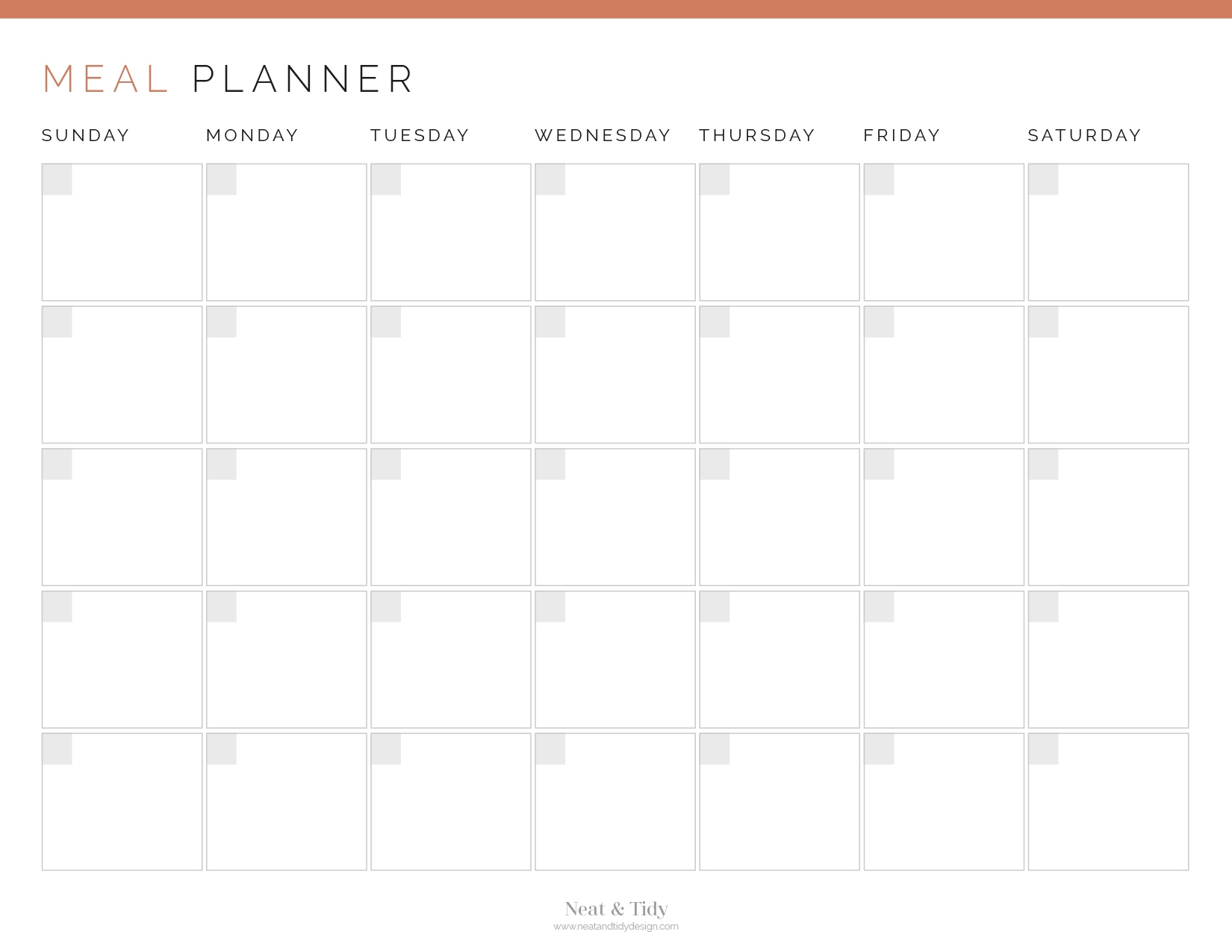 Blank Meal Calendar Months Printable