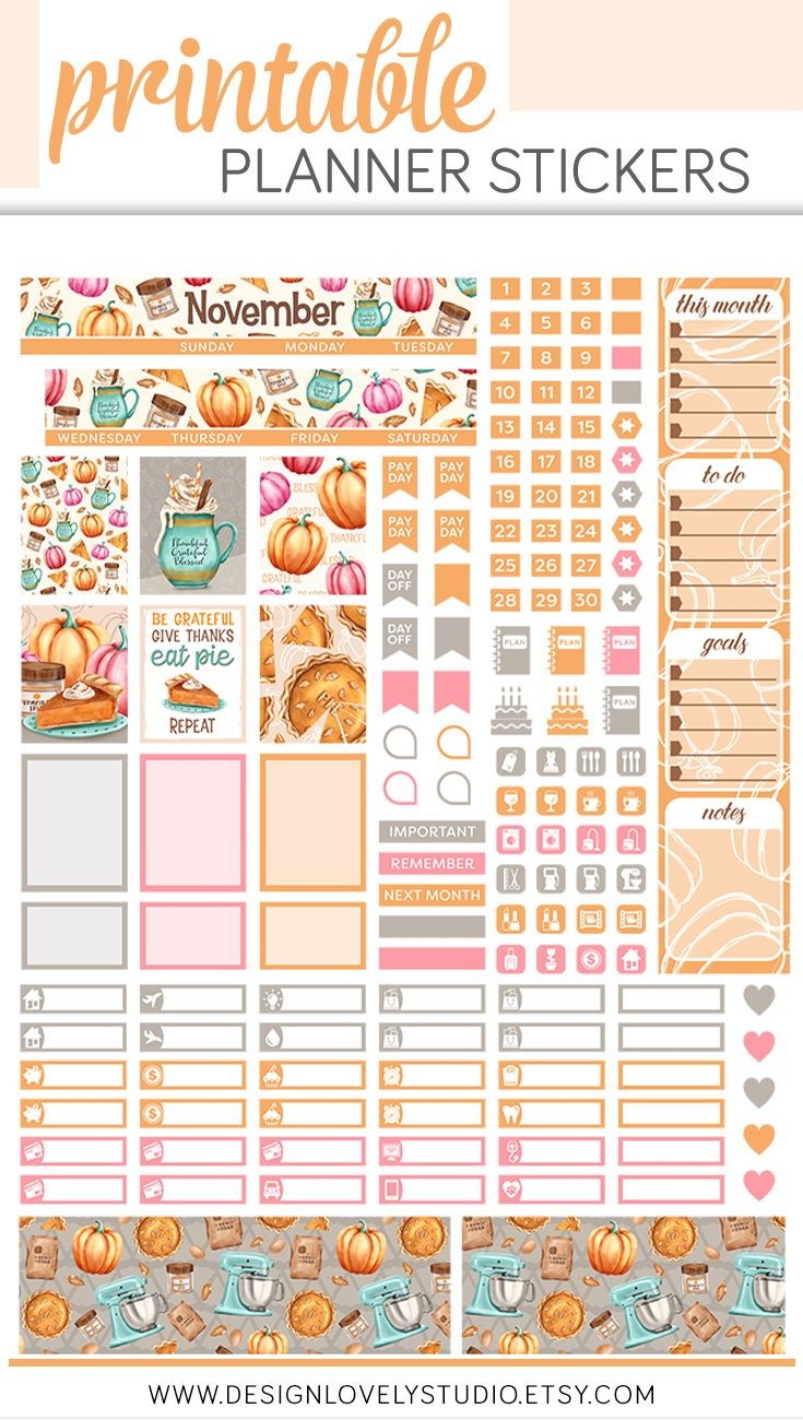 Monthly November Mini Happy Planner Fall Baking Printable Planner 