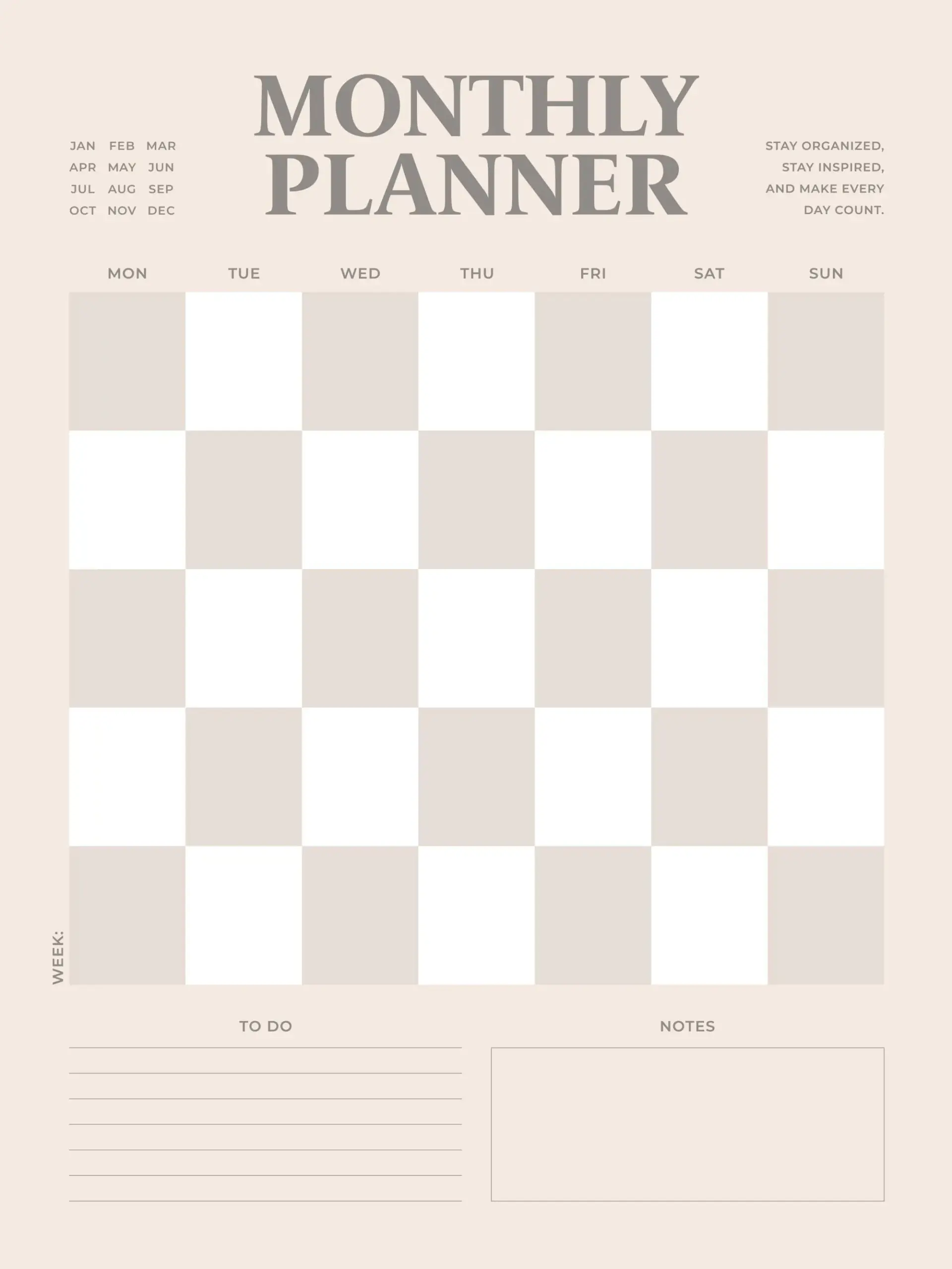Monthly Planner Checkered Poster 50x70 Cm