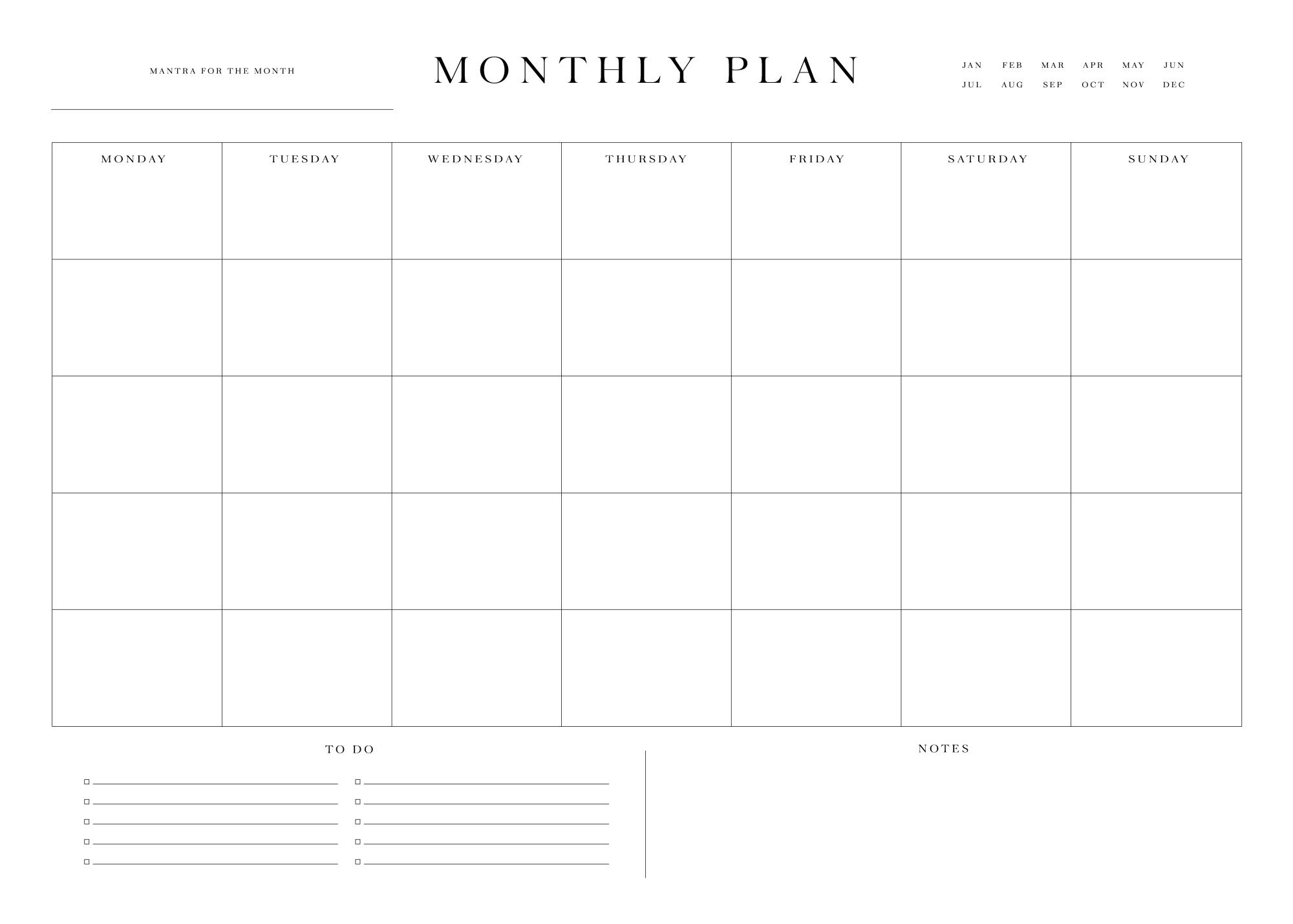 Monthly Planner Poster 50x70 Cm