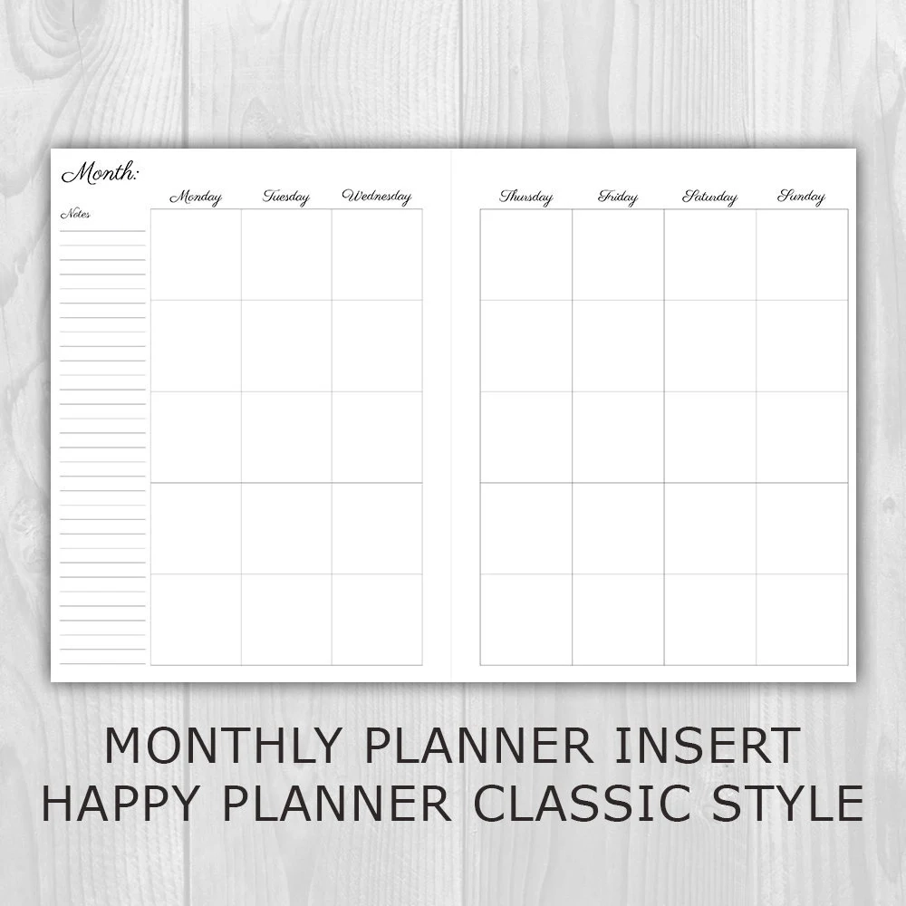 Monthly Planner Printable Happy Planner Classic Style Undated 