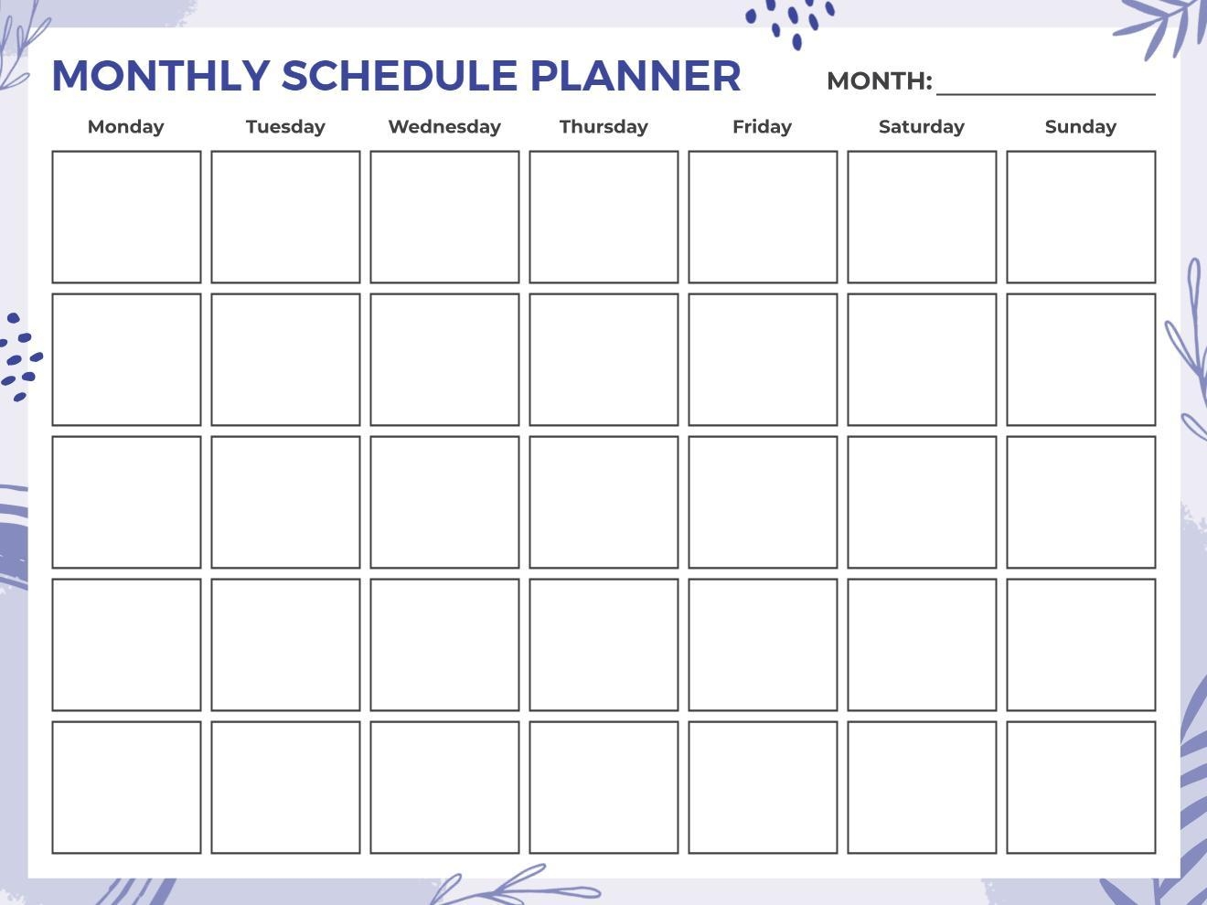 Monthly Schedule Planner Templates Printable Customizable 