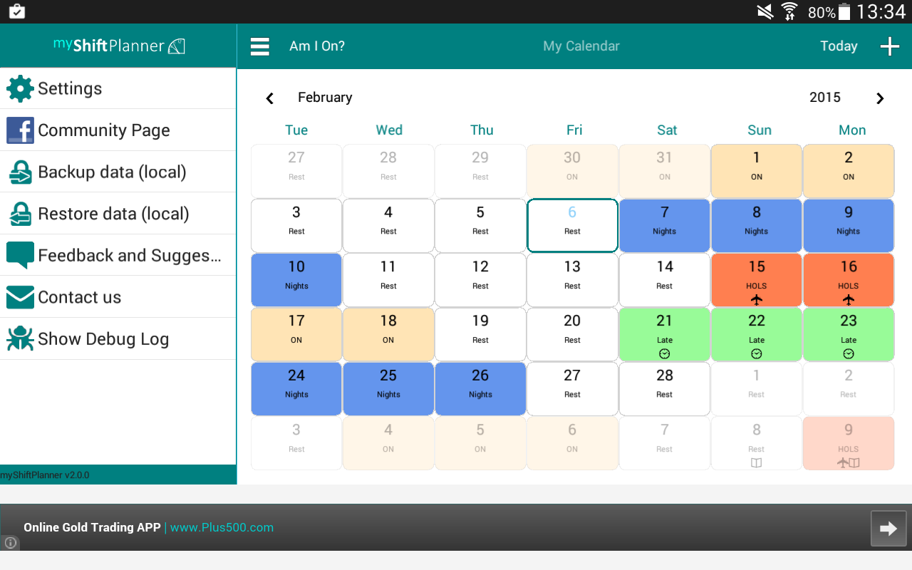 My Shift Planner Calendar