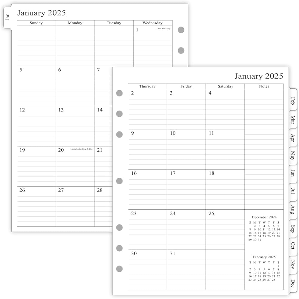 Newestor 2025 Monthly Planner Refill For 3 Ring Binder January 