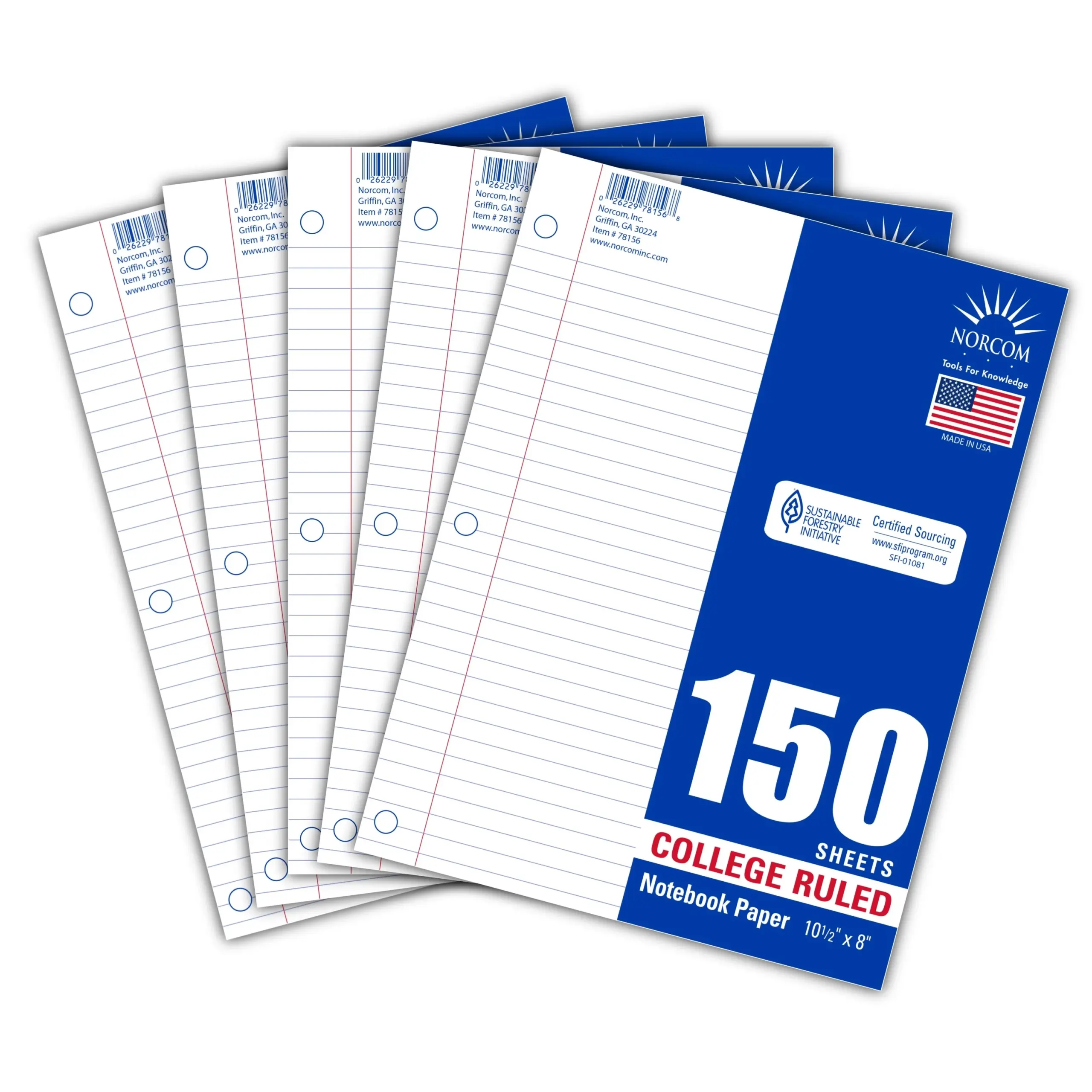 Norcom 5 Pack Filler Paper 150 Sheets College Ruled 10 5 X 8 