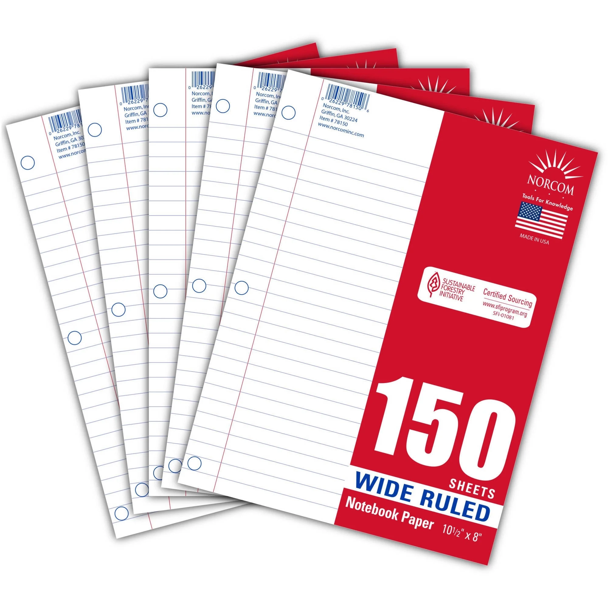 Norcom 5 Pack Filler Paper 150 Sheets Wide Ruled 10 5 X 8 