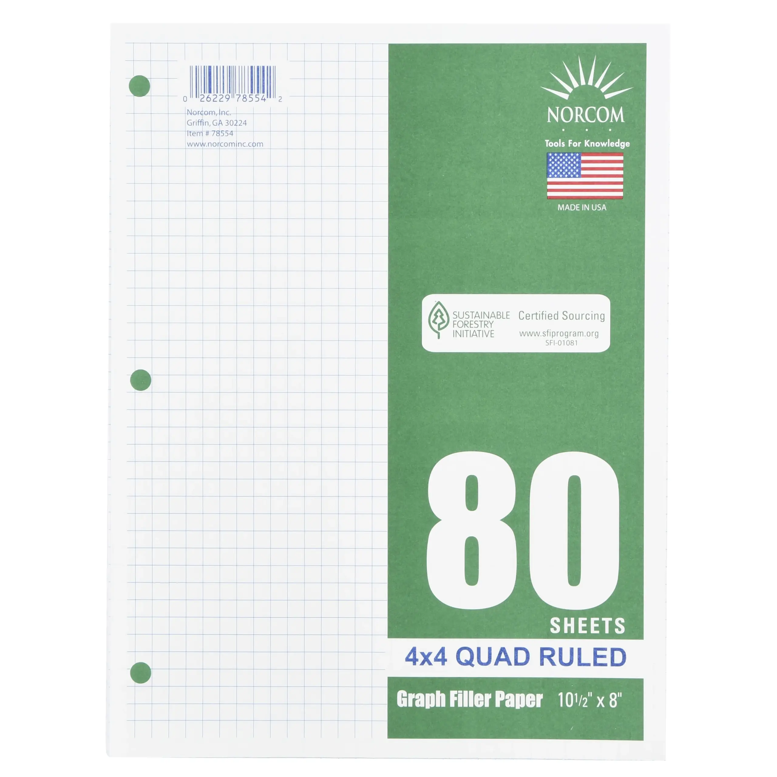 Norcom Filler Paper Graph Ruled 4x4 80 Pages 8 X 10 5 78554 